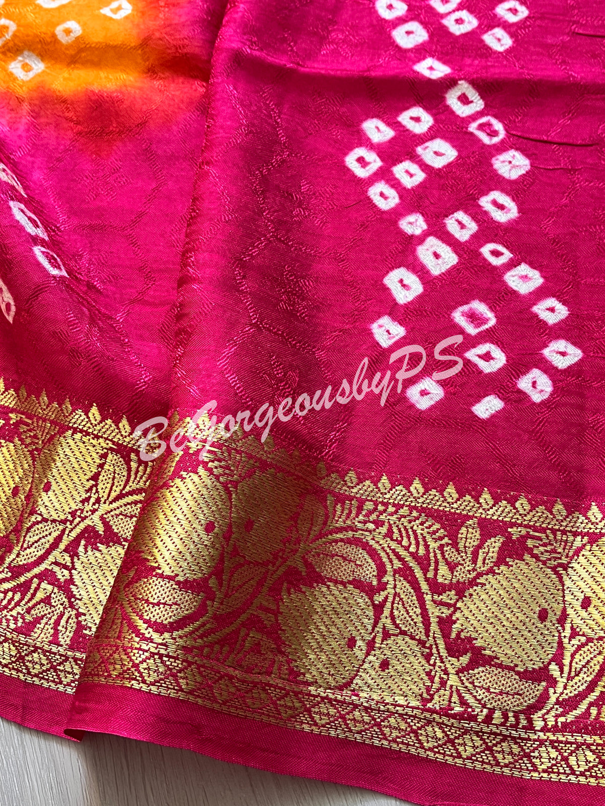 BANDHEJ PRINTED SOFT SILK SAREE ORANGE PINK