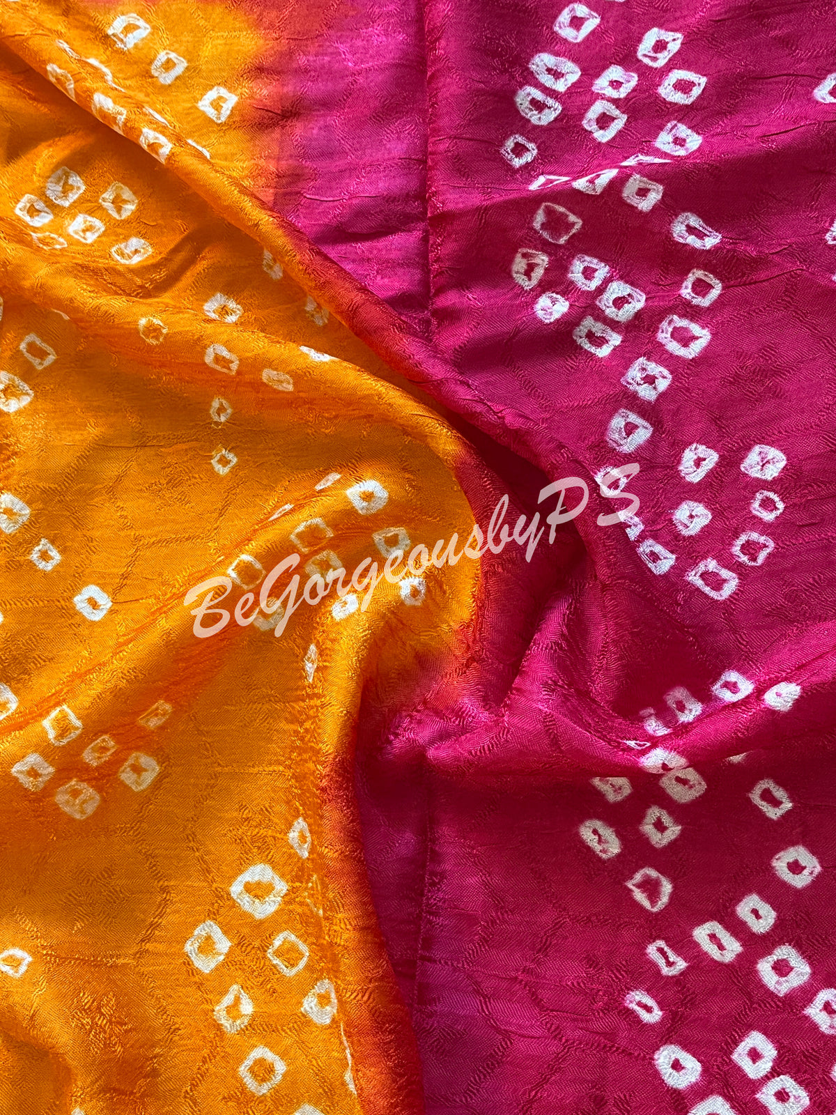 BANDHEJ PRINTED SOFT SILK SAREE ORANGE PINK