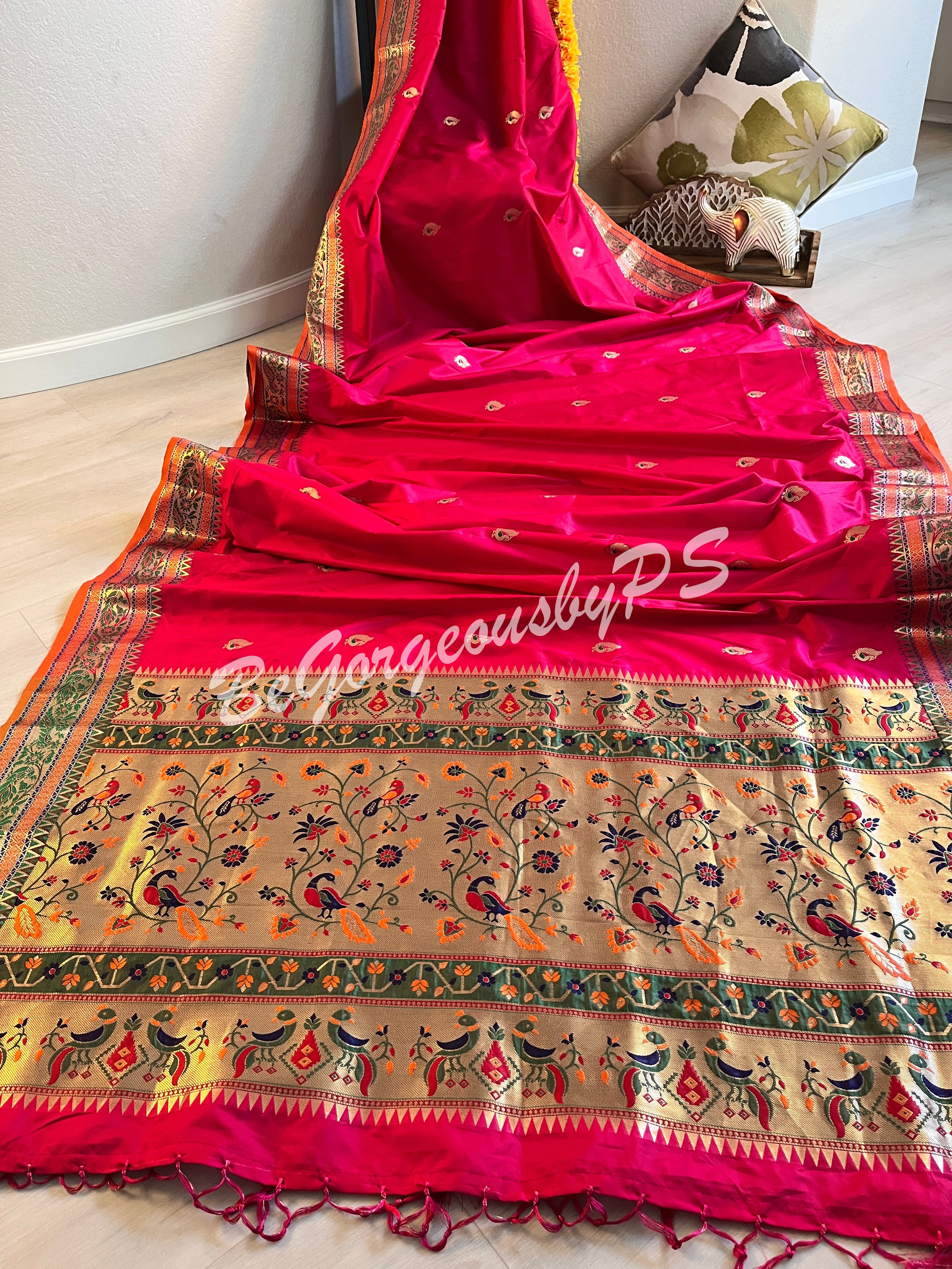 SILK SAREE PAITHANI PEACOCK BORDER PINK