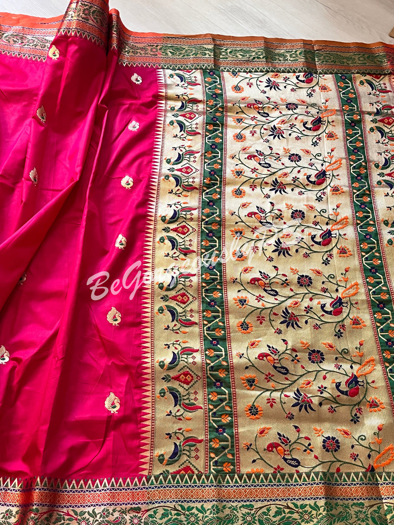 SILK SAREE PAITHANI PEACOCK BORDER PINK