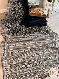 Chikankari with sequin Black Geometrical