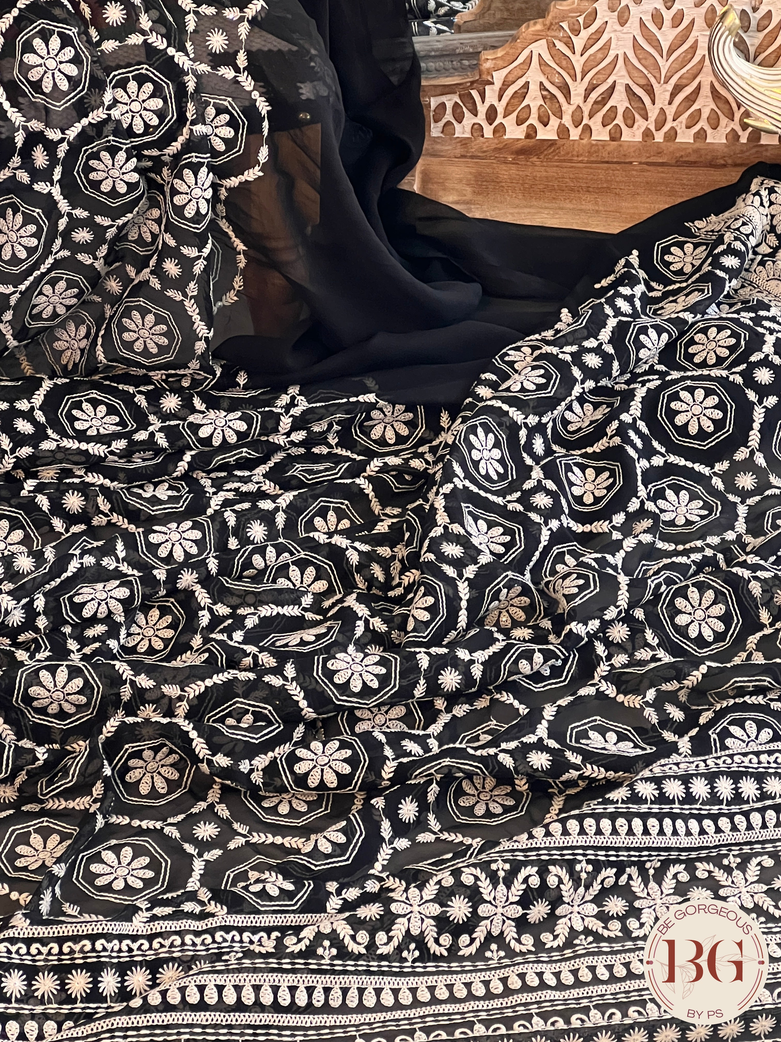 Chikankari with sequin Black Geometrical