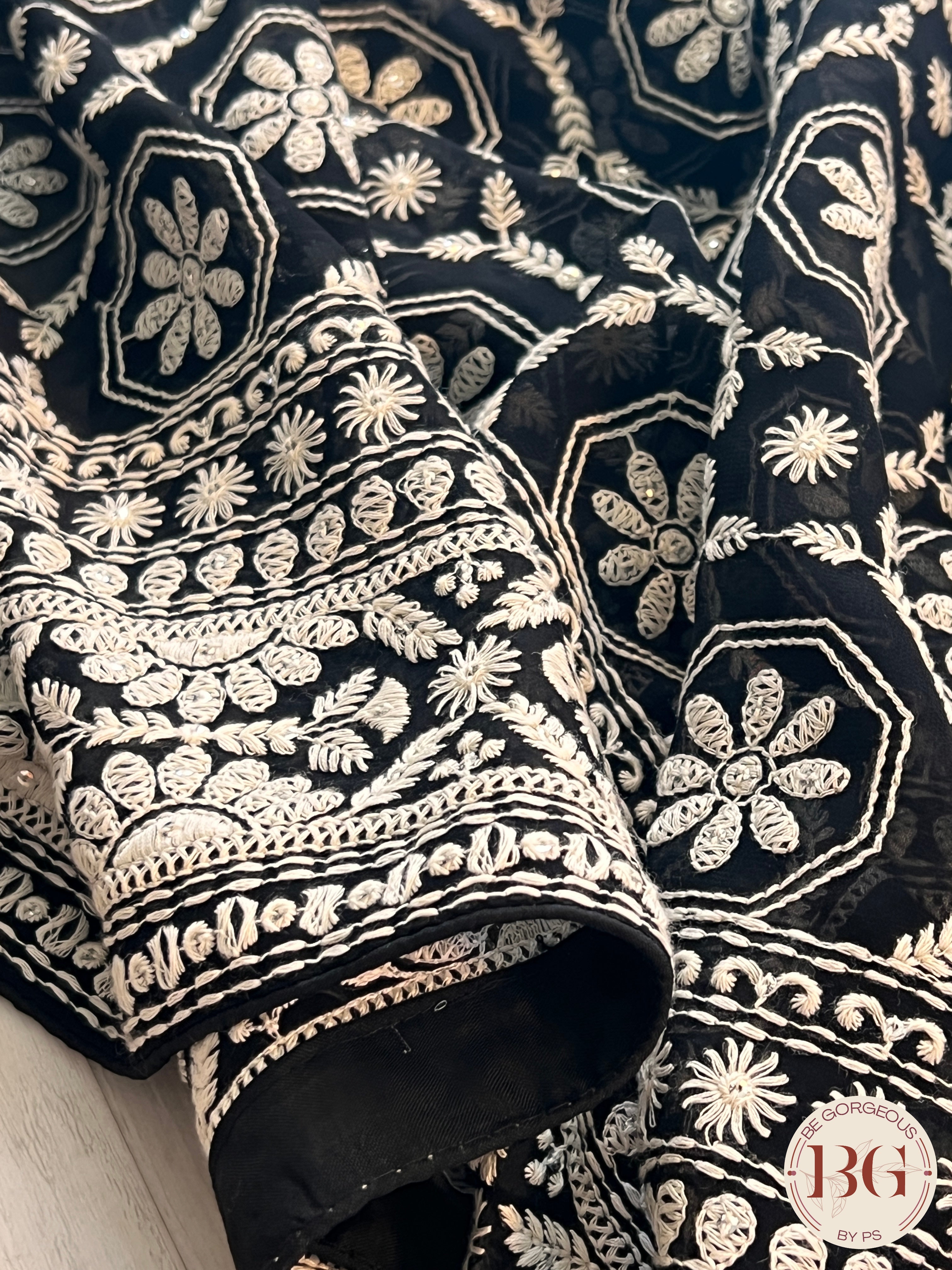 Chikankari with sequin Black Geometrical