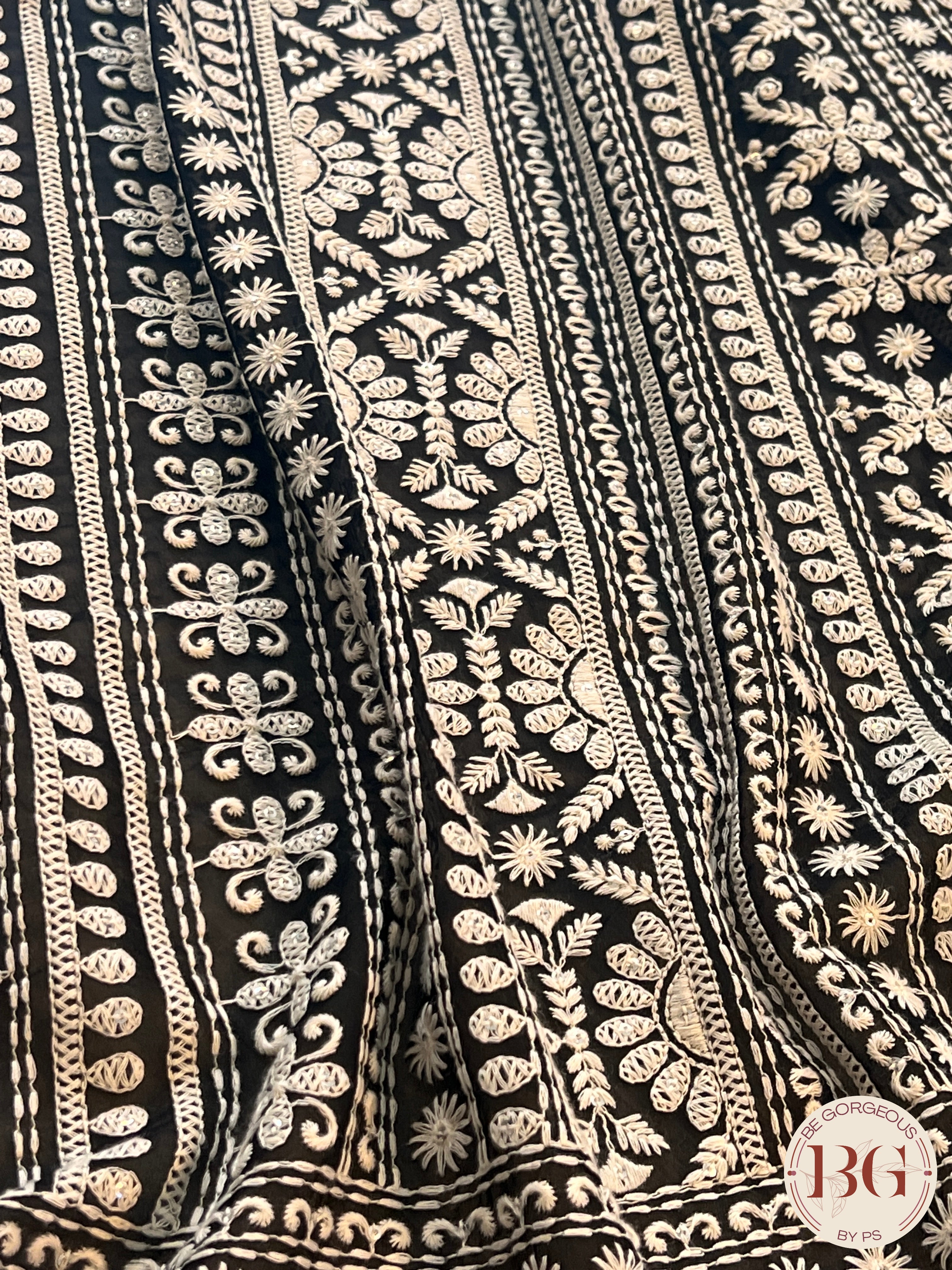 Chikankari with sequin Black Geometrical