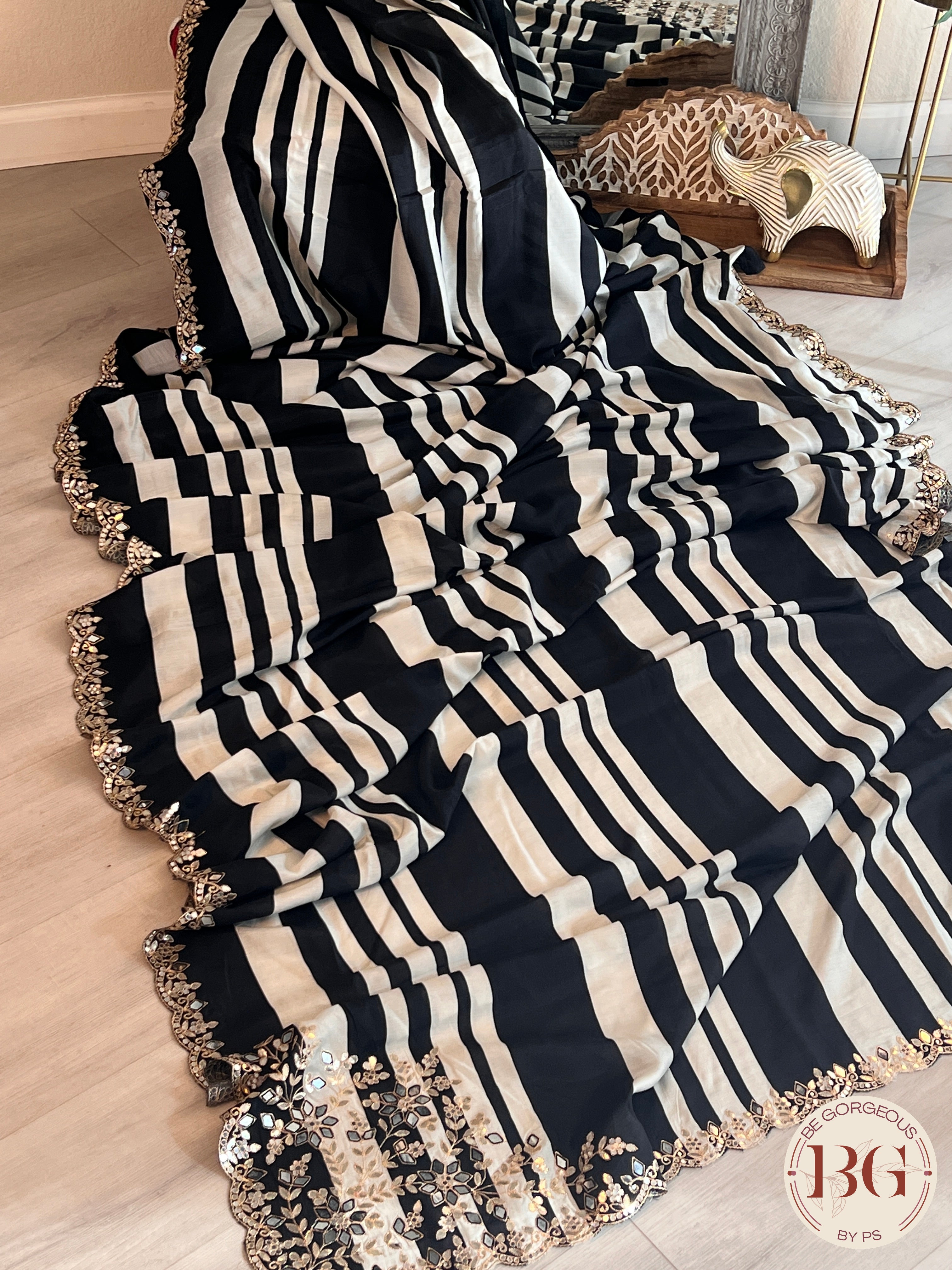 Printed Munga Silk Black Stripes