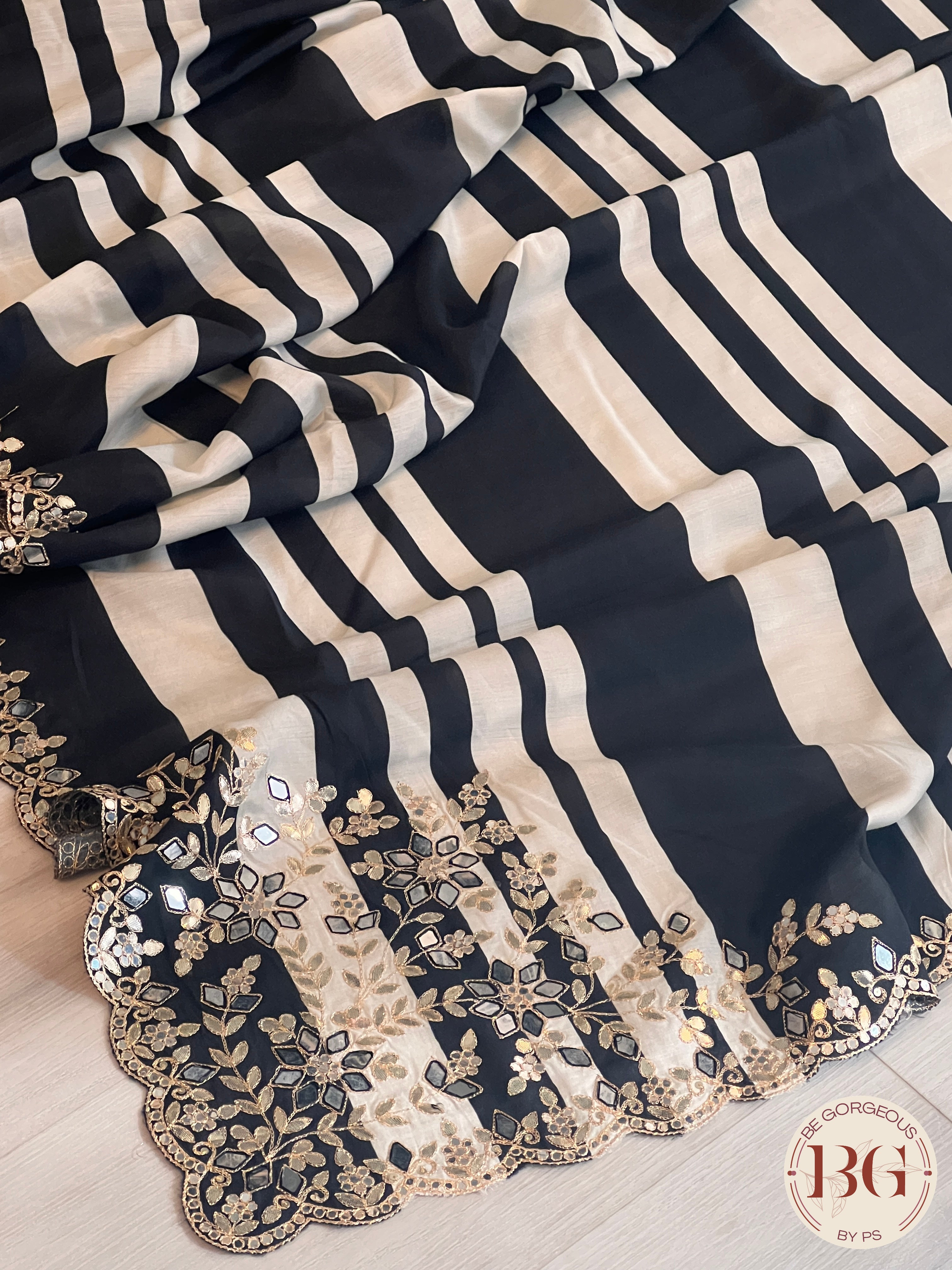 Printed Munga Silk Black Stripes