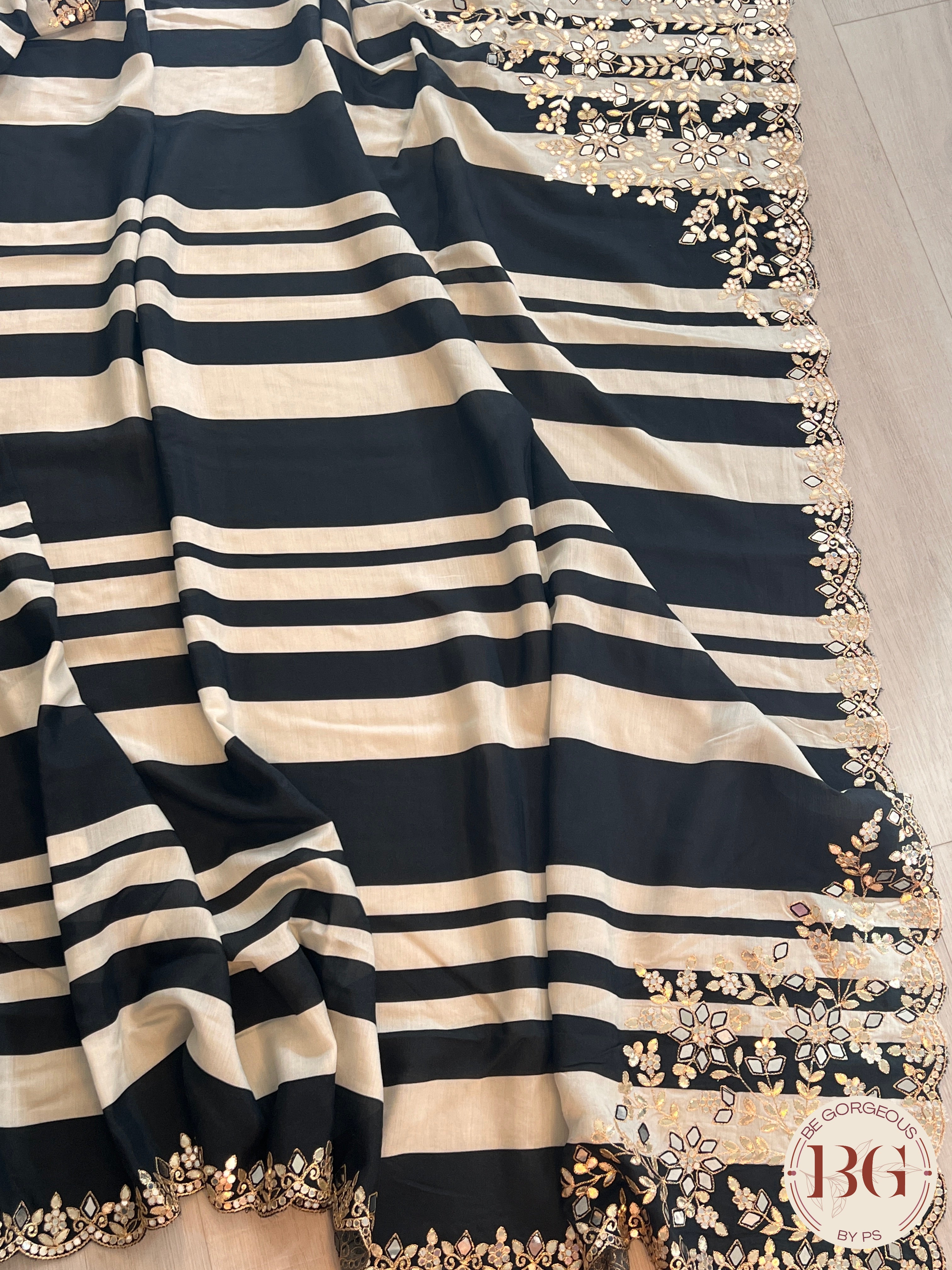 Printed Munga Silk Black Stripes