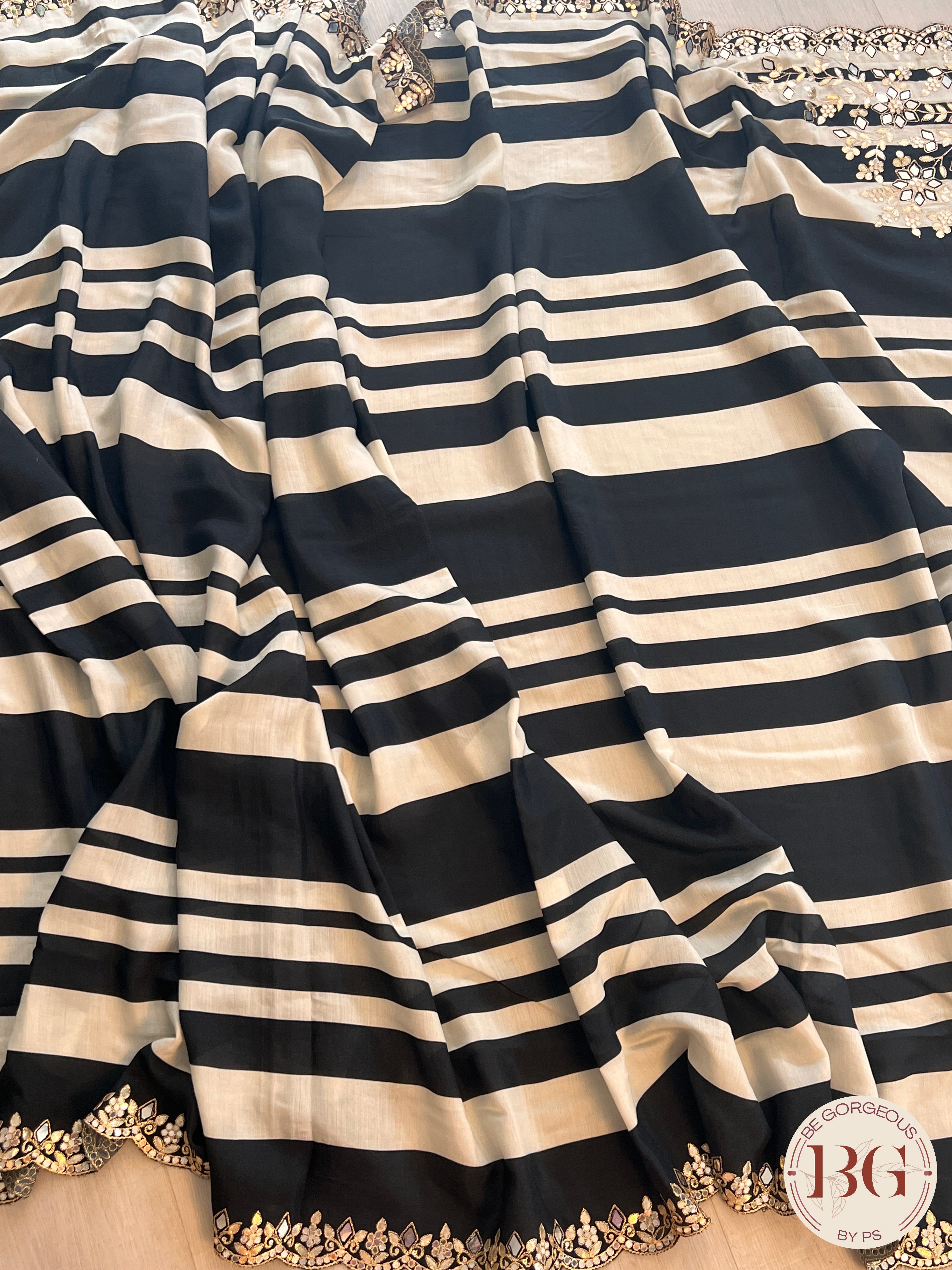 Printed Munga Silk Black Stripes