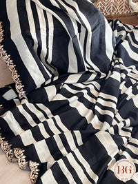 Printed Munga Silk Black Stripes