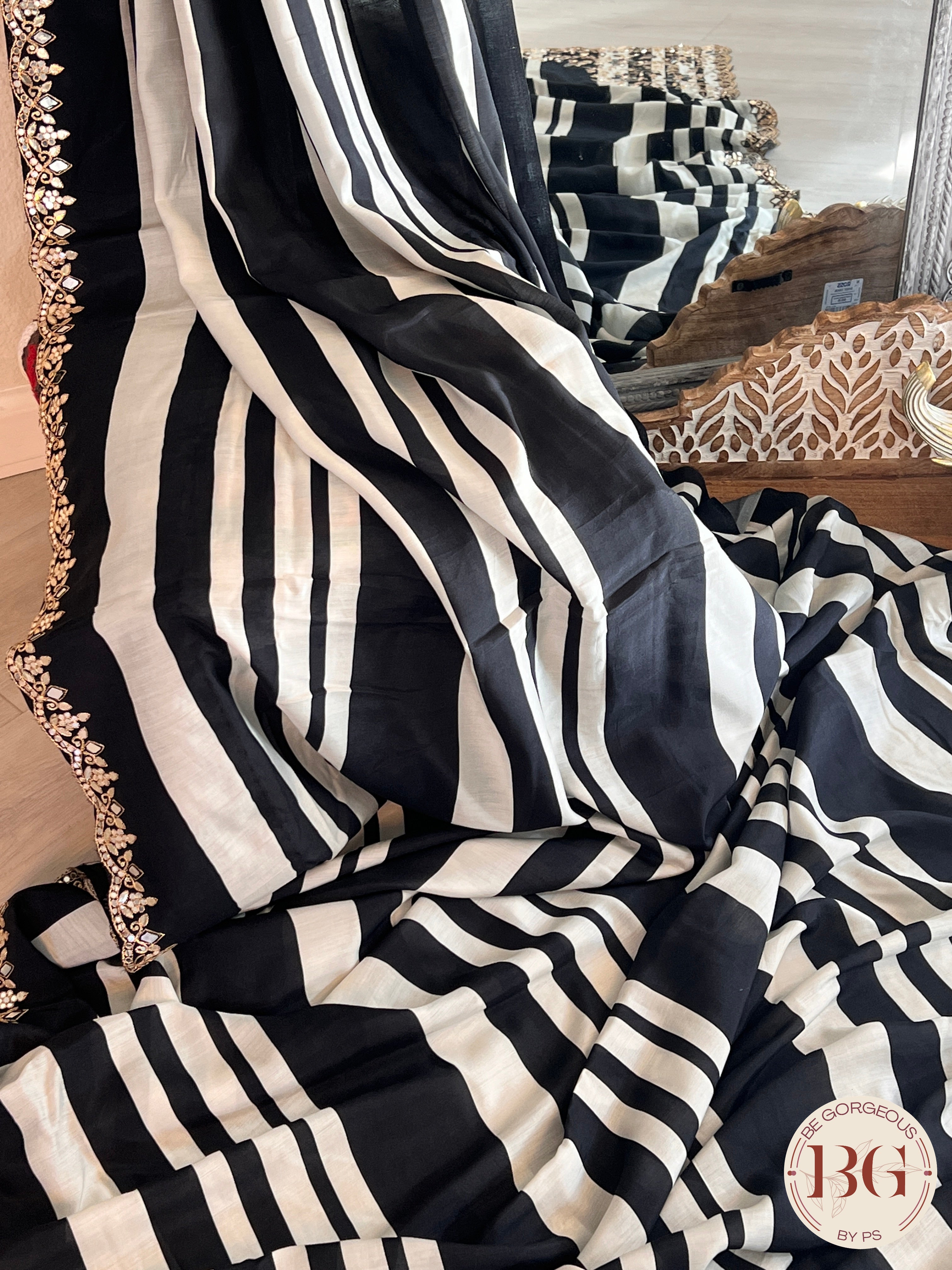 Printed Munga Silk Black Stripes