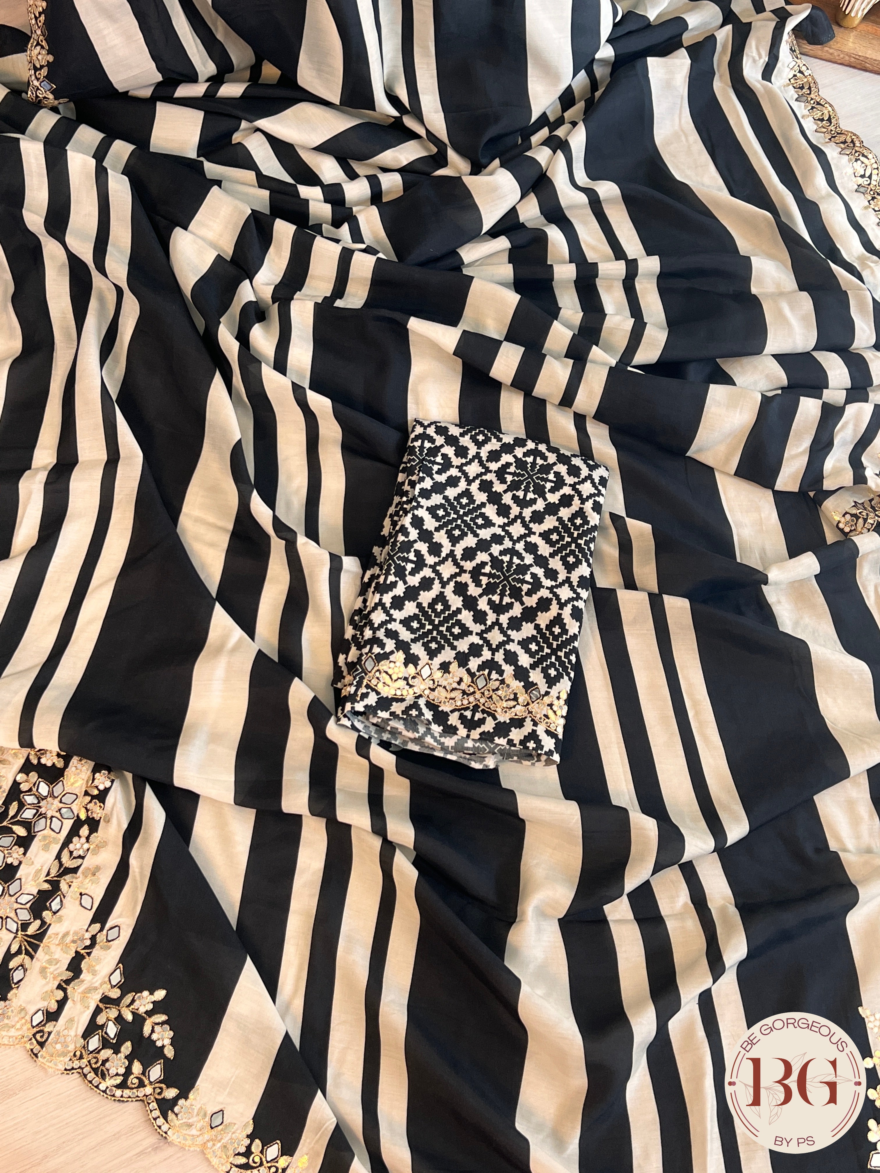 Printed Munga Silk Black Stripes