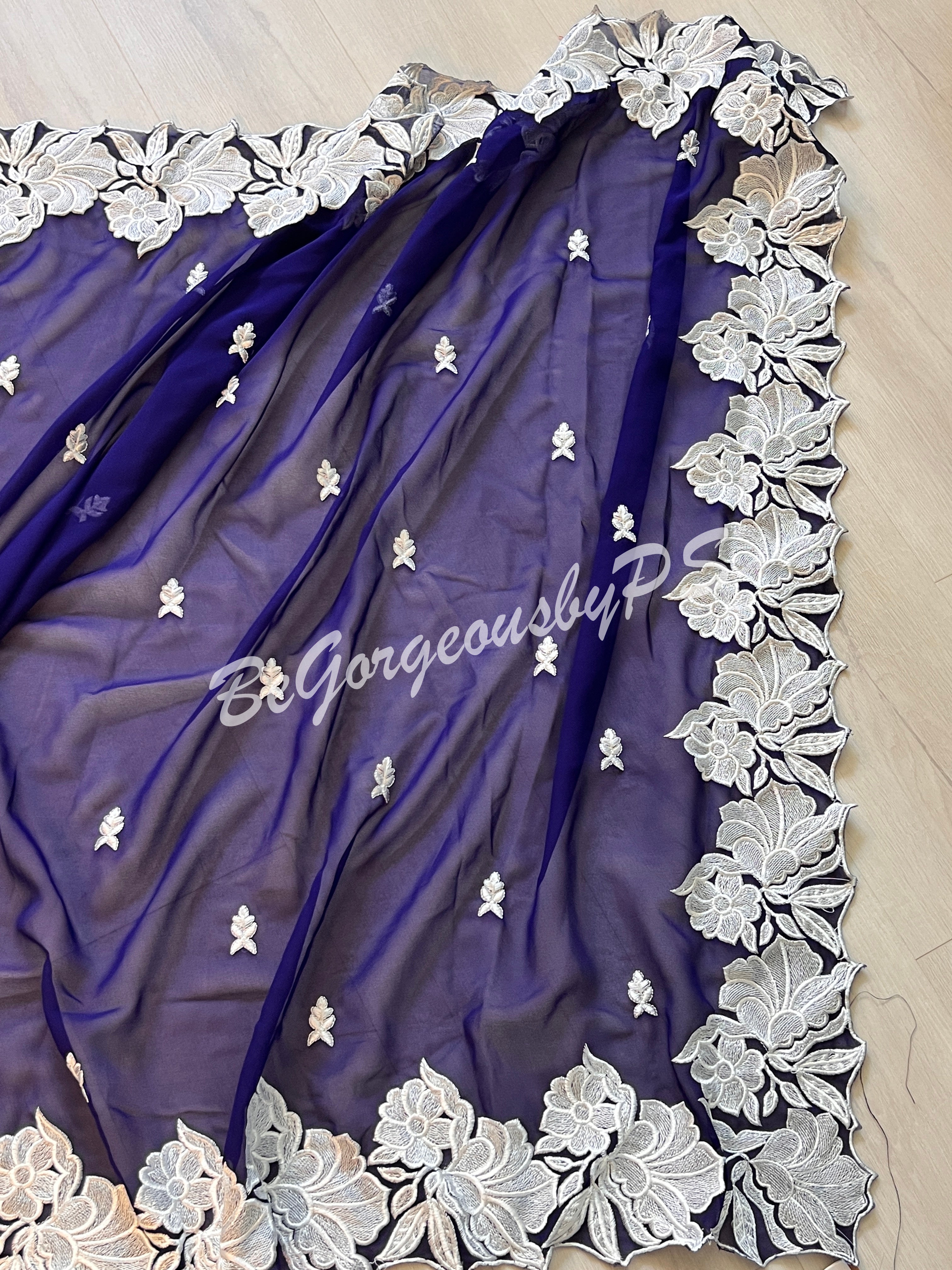 CUTWORK GEORGETTE ROYAL BLUE SAREE