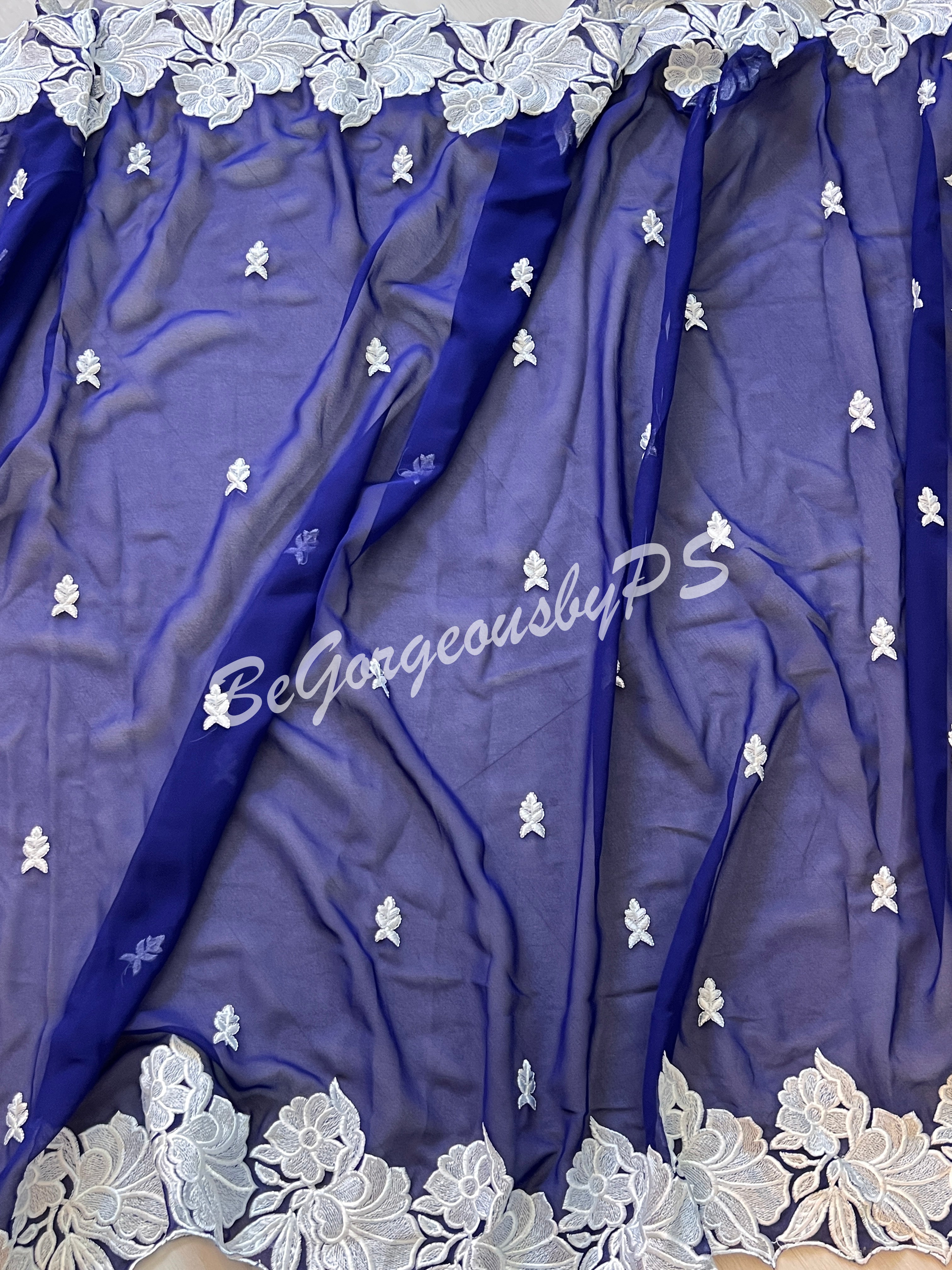 CUTWORK GEORGETTE ROYAL BLUE SAREE