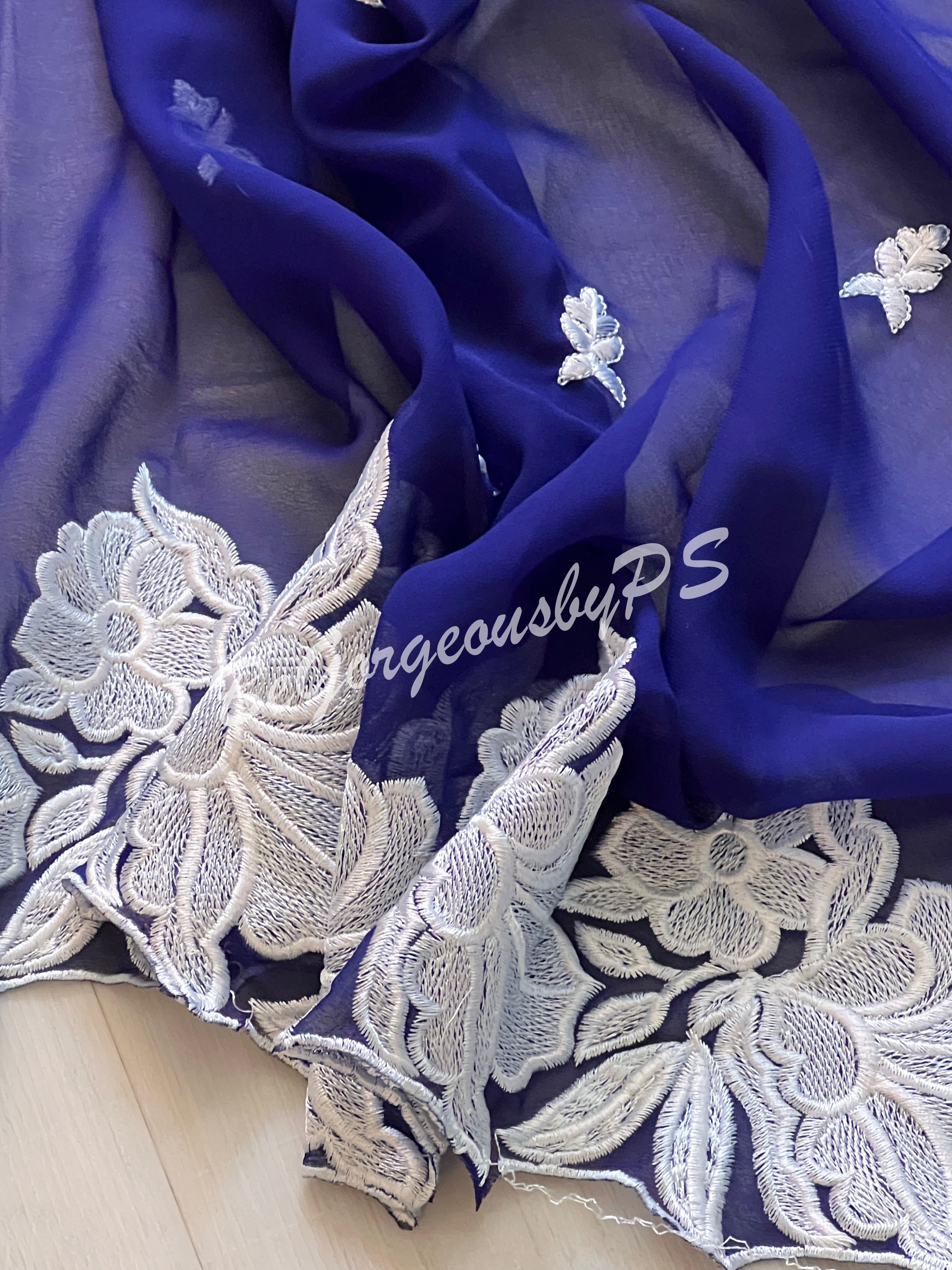 CUTWORK GEORGETTE ROYAL BLUE SAREE