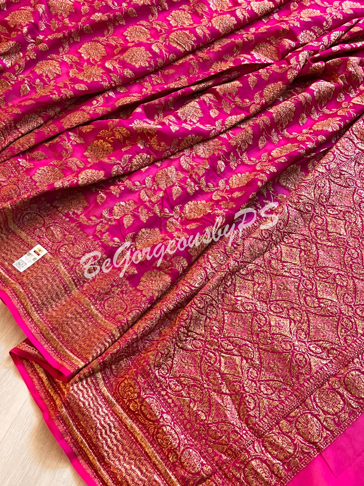 Banarasi handwoven khaddi georgette silk with antique zari and stitched blouse- pink