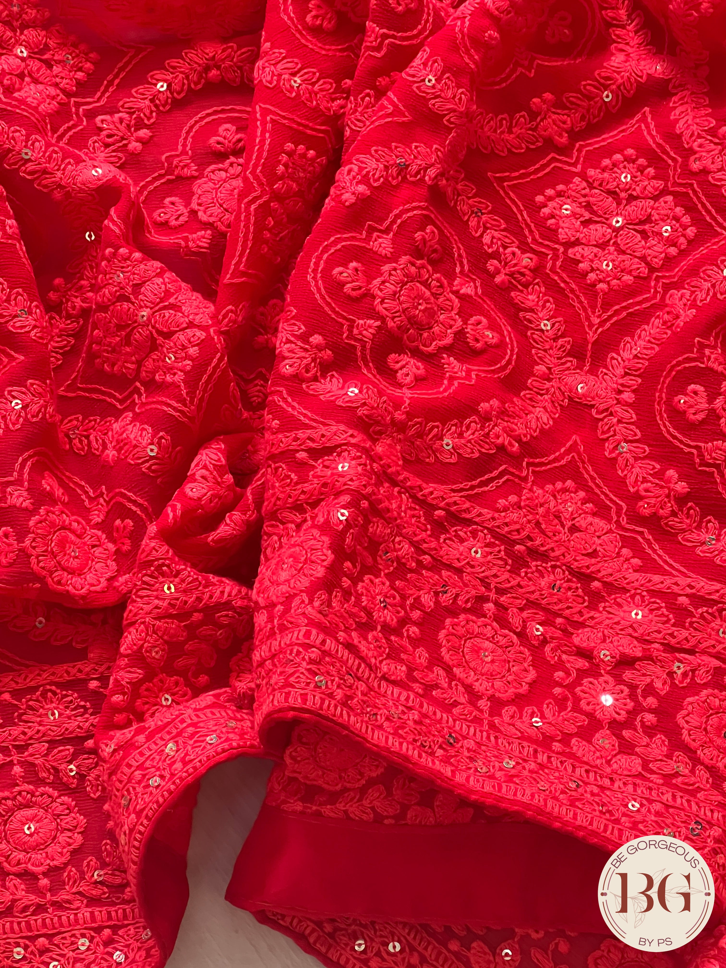 Chikankari with sequin Red1