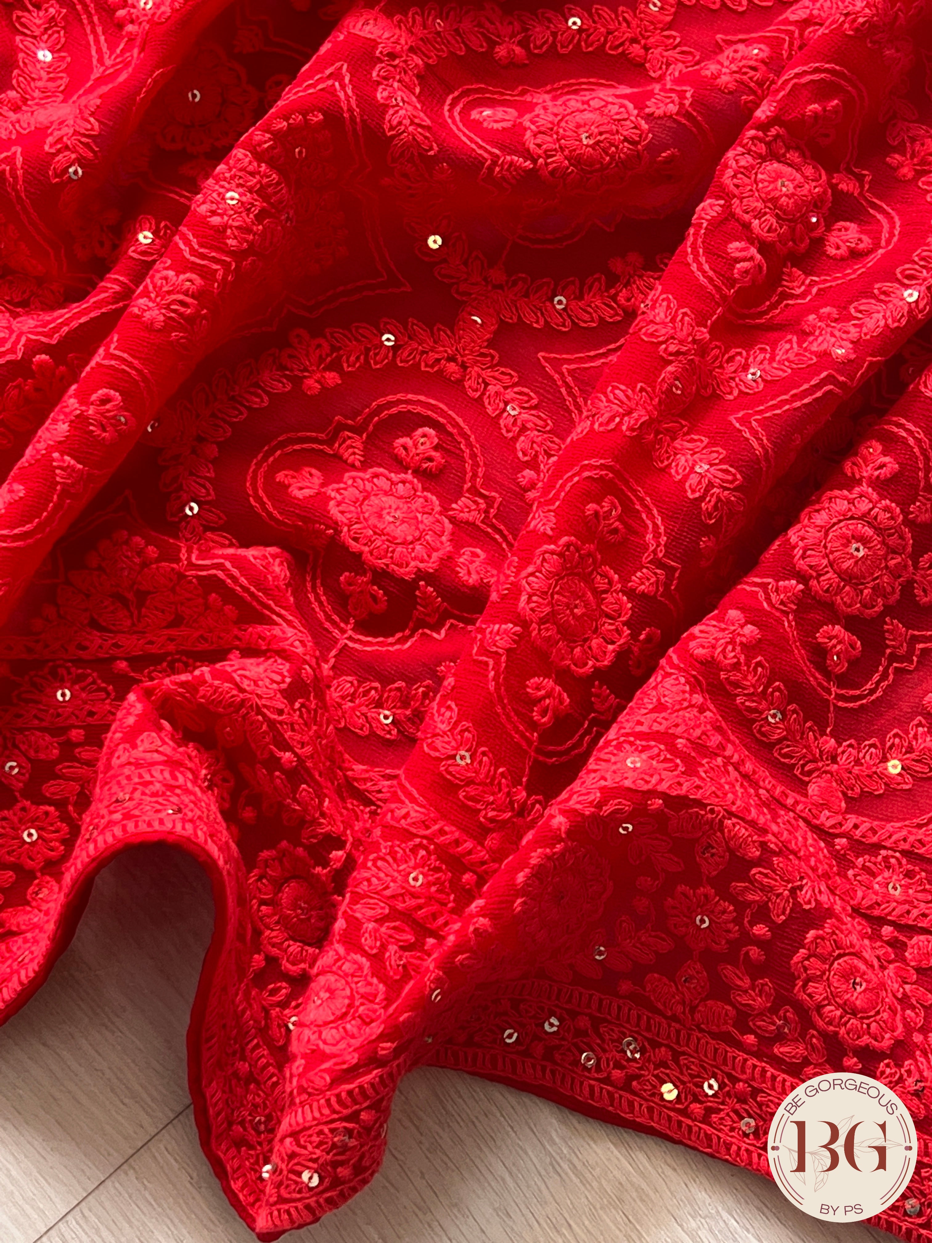 Chikankari with sequin Red1