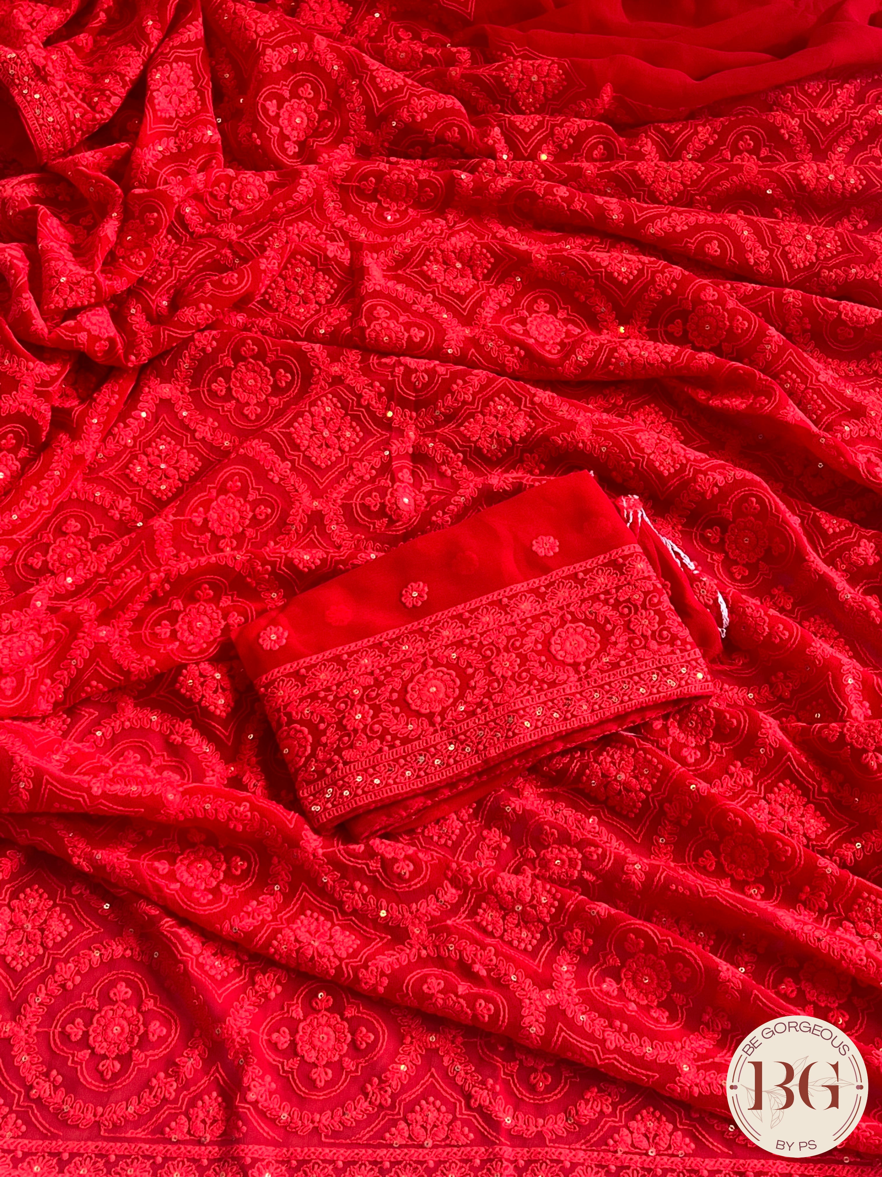 Chikankari with sequin Red1