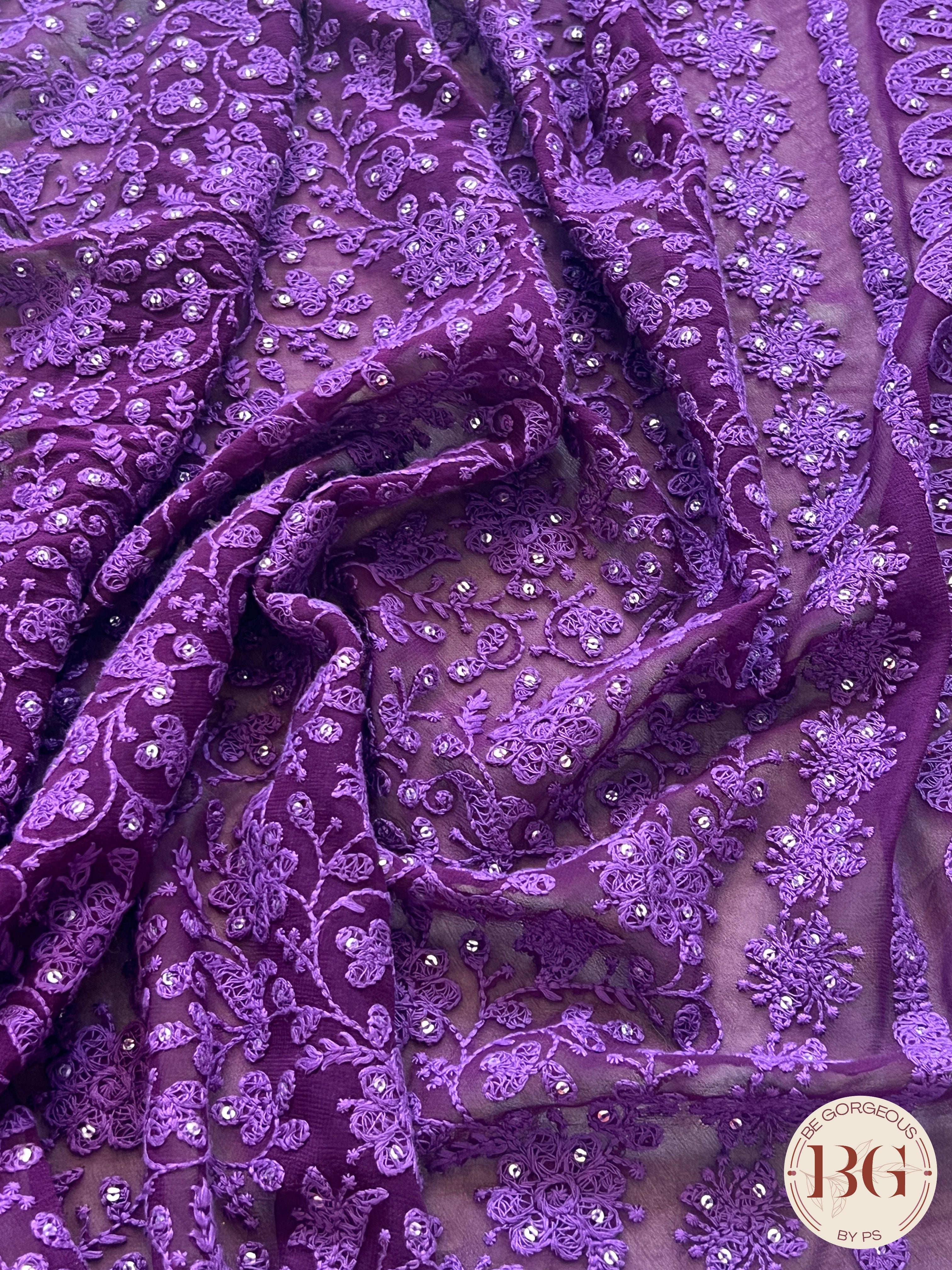 Chikankari with sequin Purple