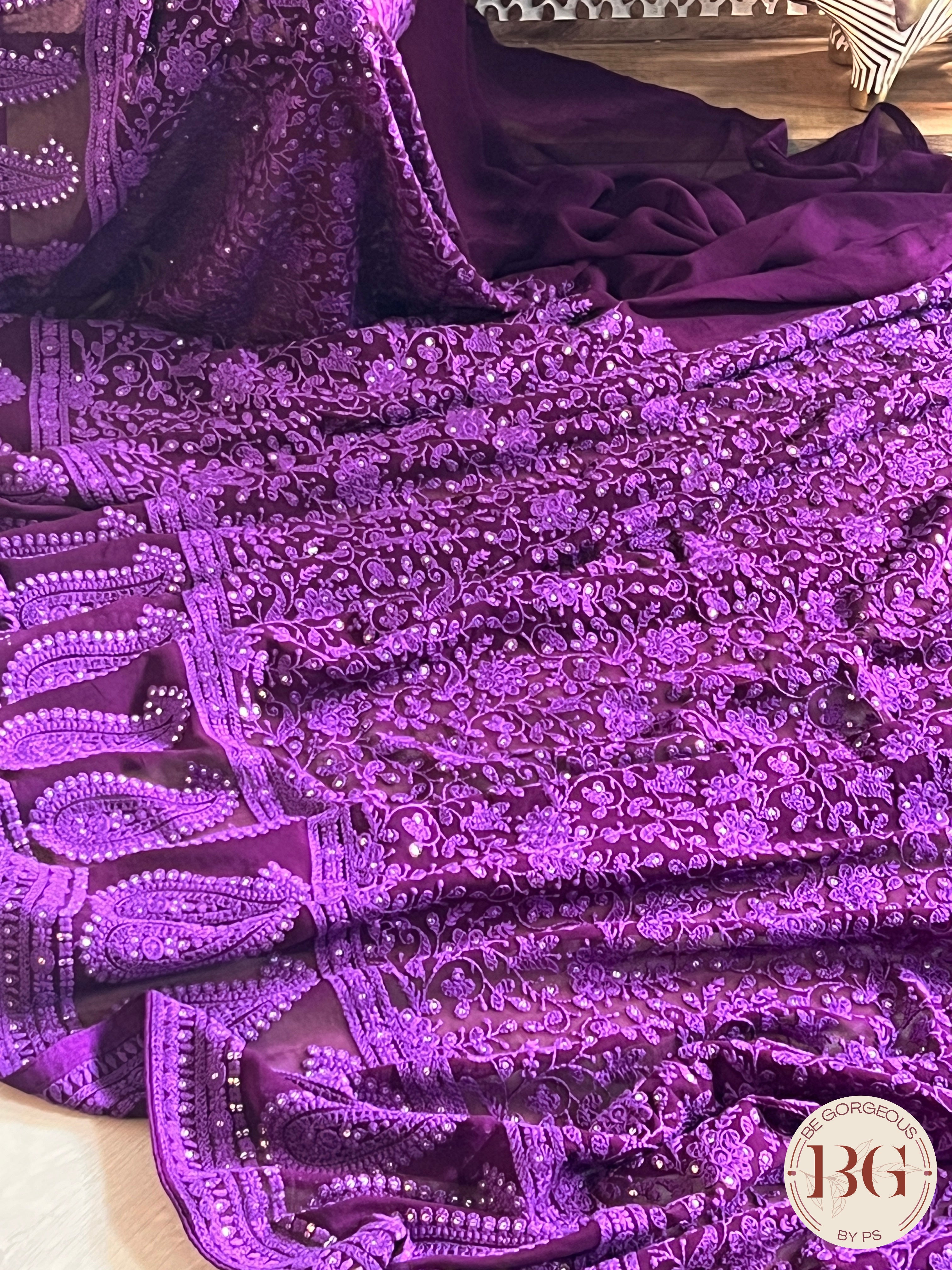 Chikankari with sequin Purple