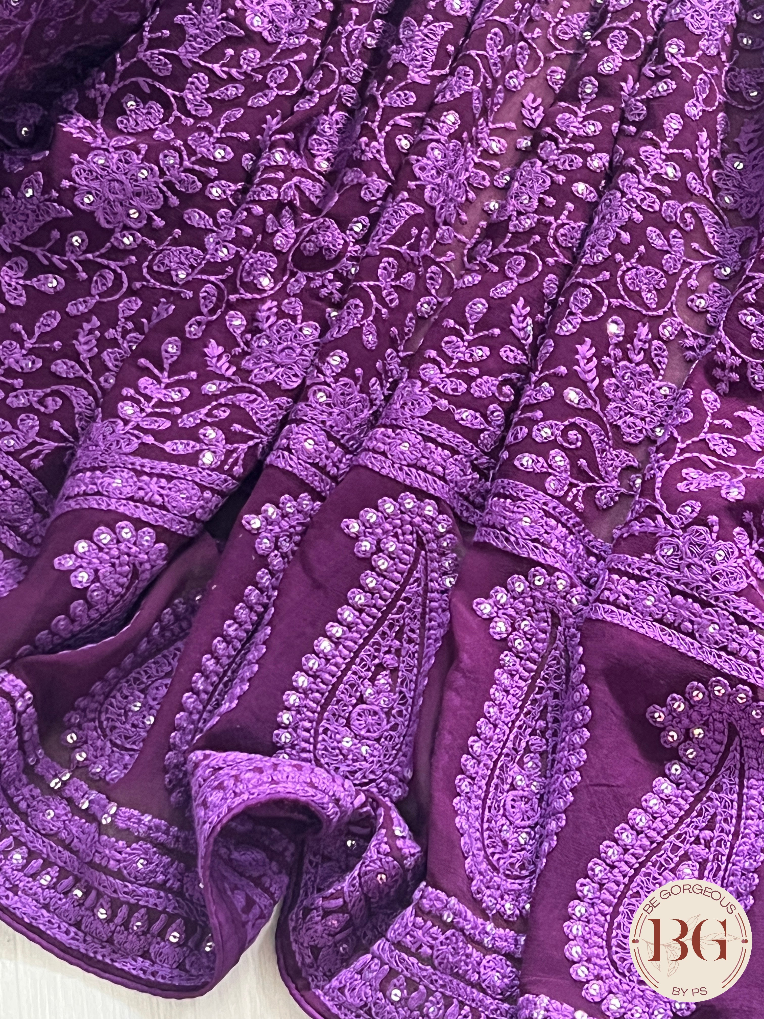 Chikankari with sequin Purple