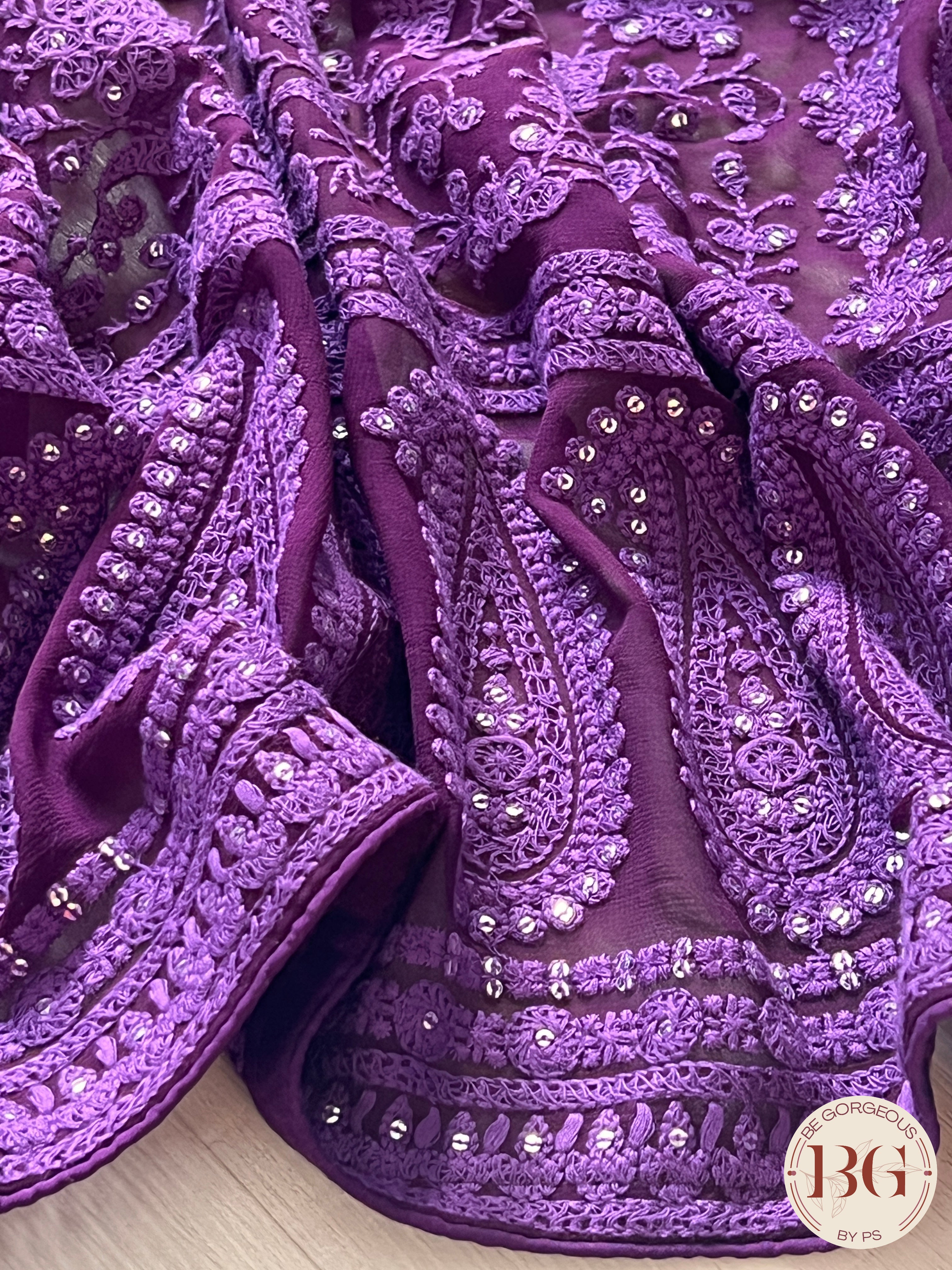 Chikankari with sequin Purple