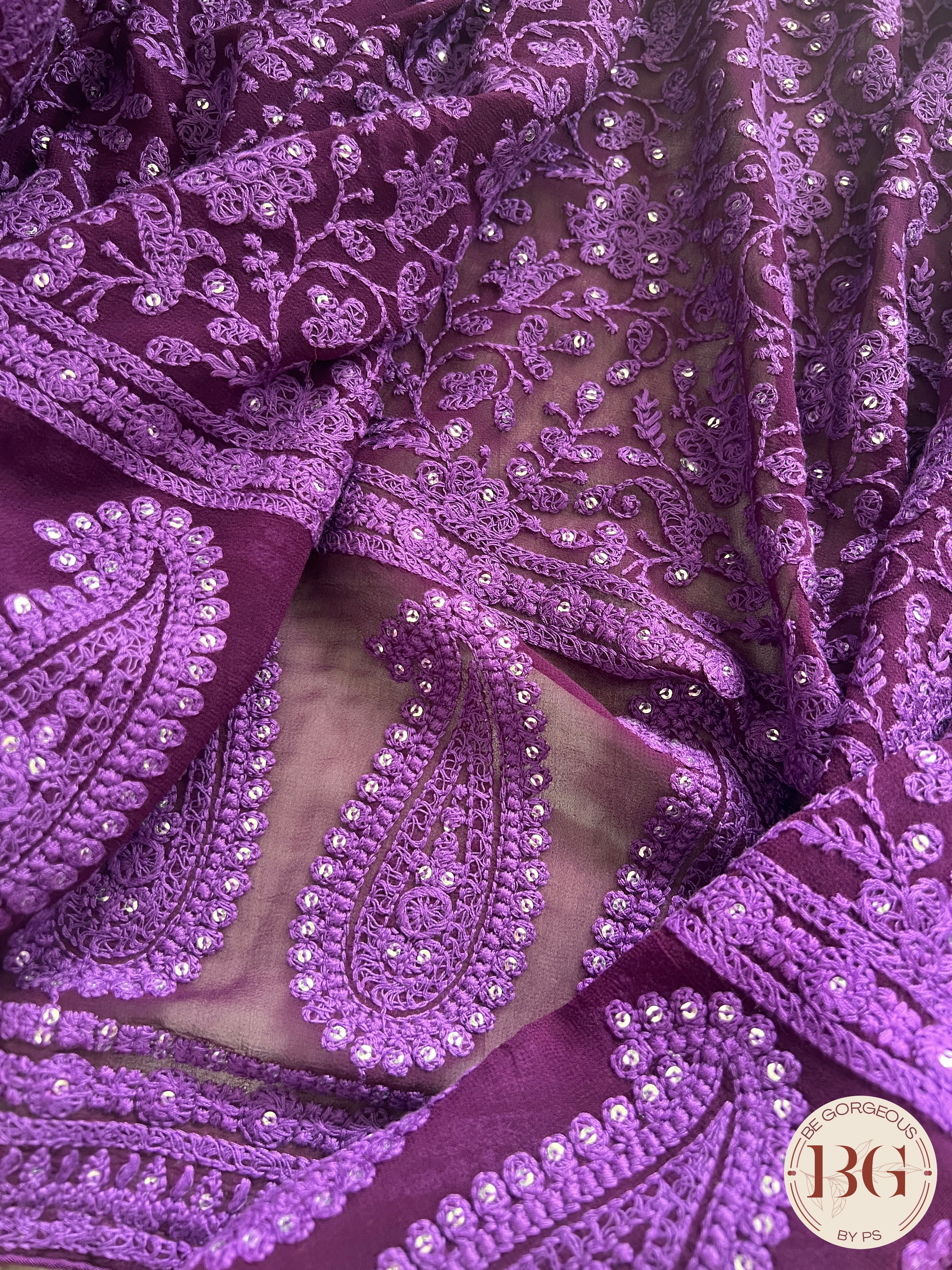 Chikankari with sequin Purple