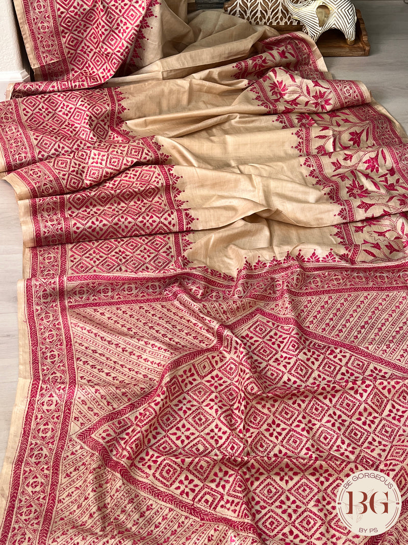 Kantha on tussar Pink Beige