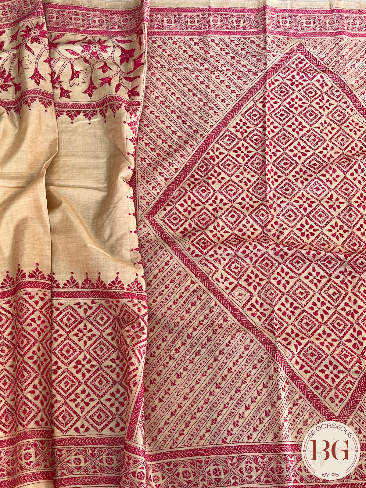 Kantha on tussar Pink Beige