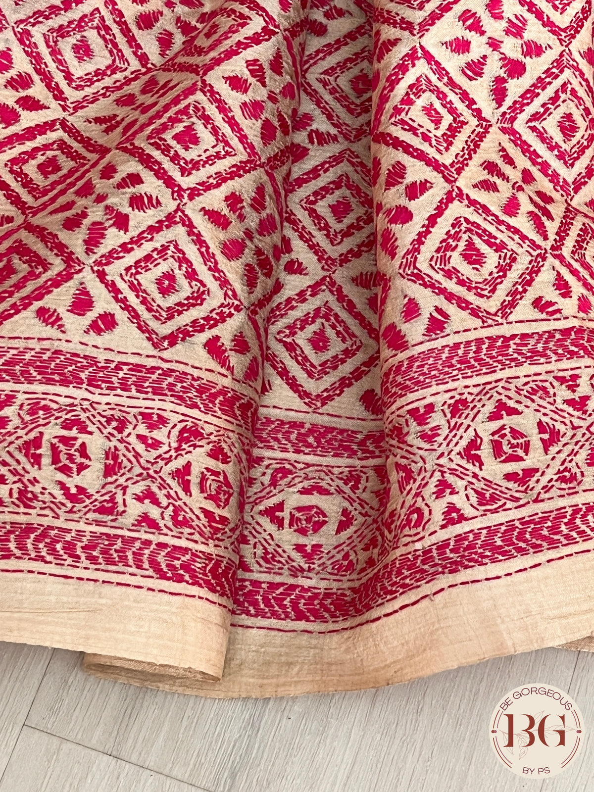 Kantha on tussar Pink Beige