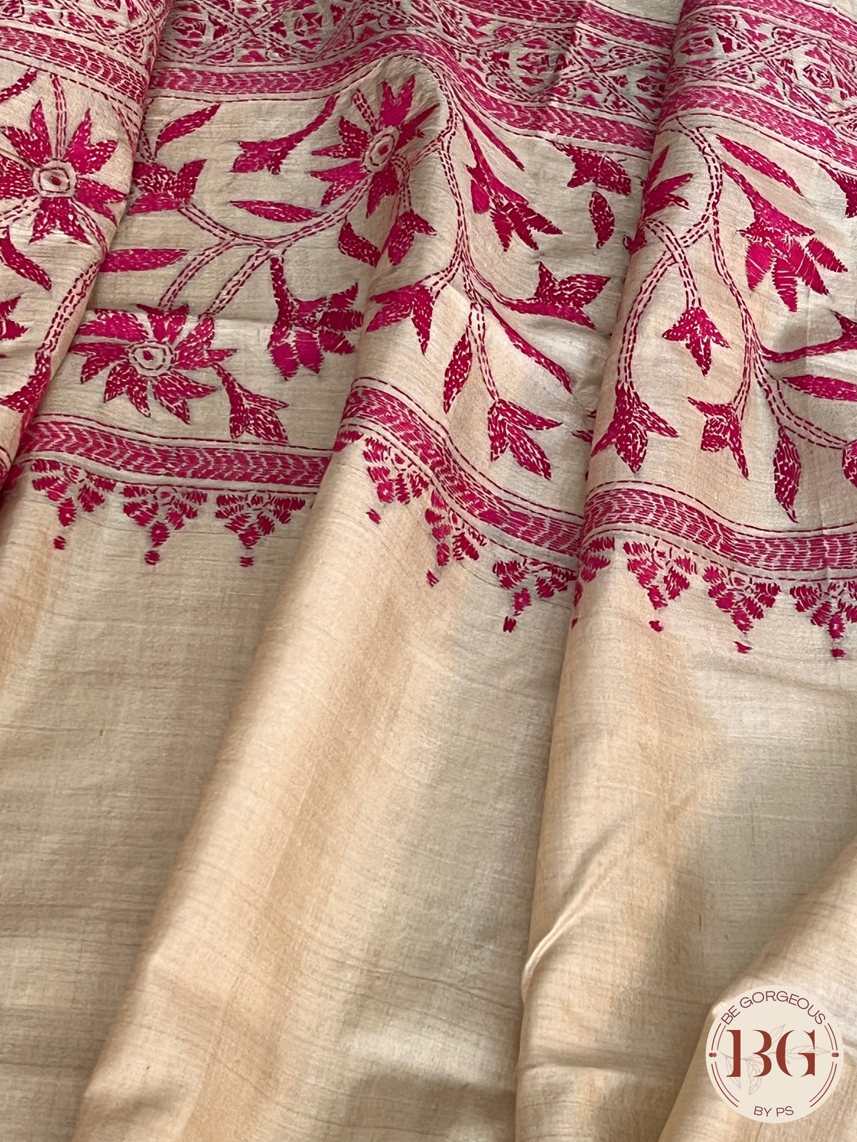 Kantha on tussar Pink Beige