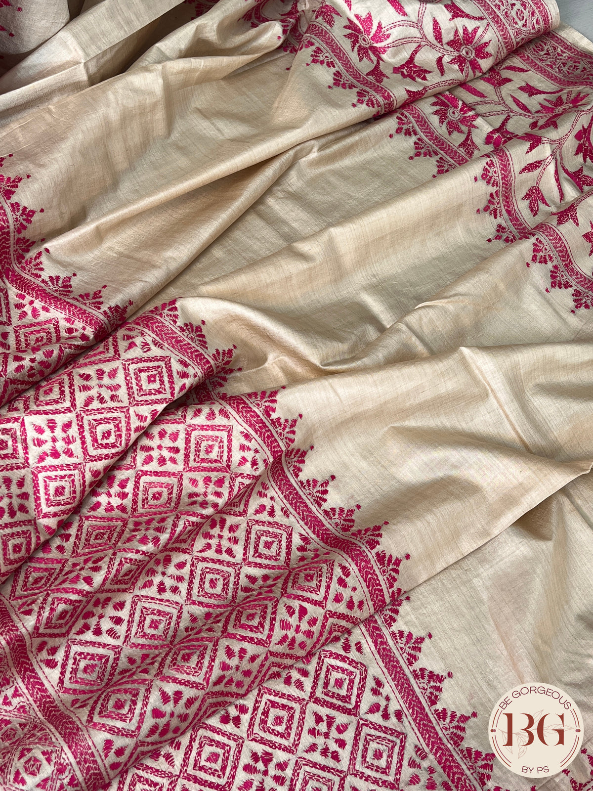 Kantha on tussar Pink Beige