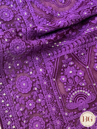 Chikankari with flowers and sequin Purple