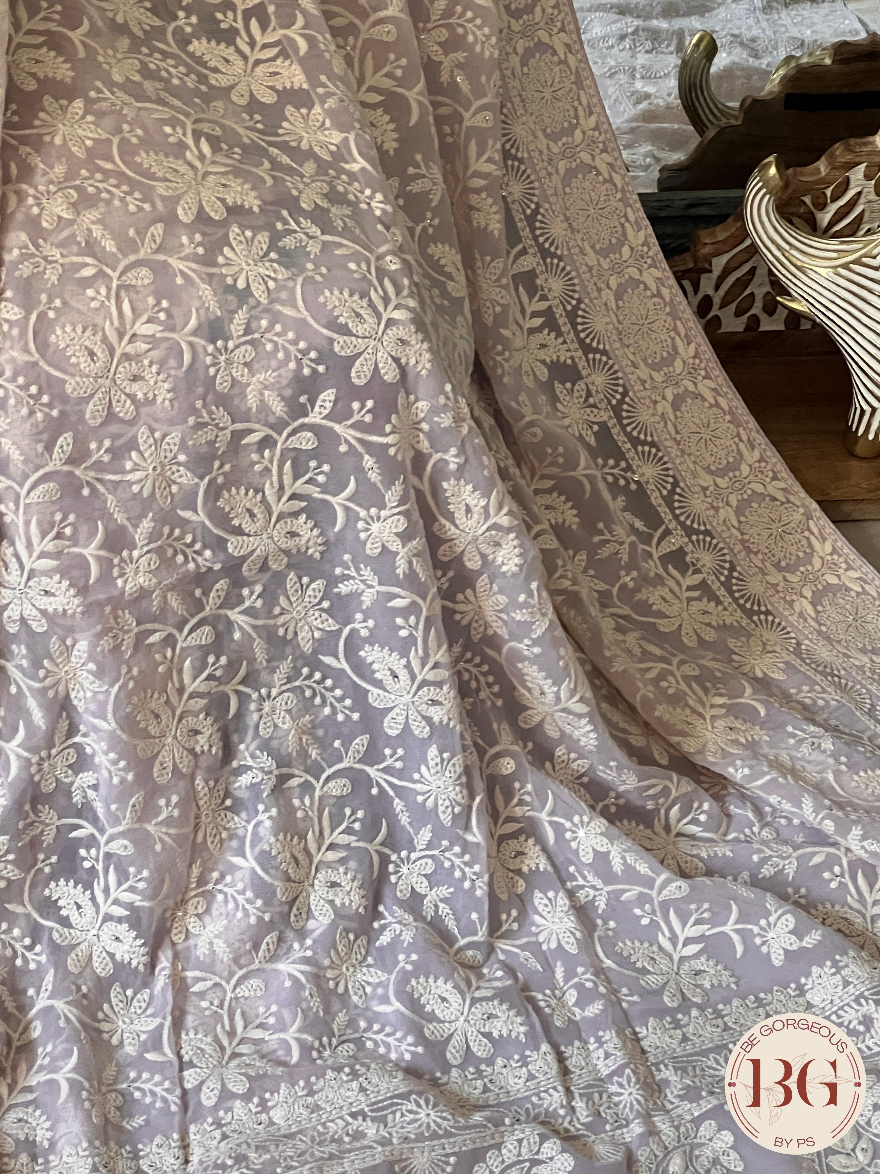 Chikankari with sequin Lavendar