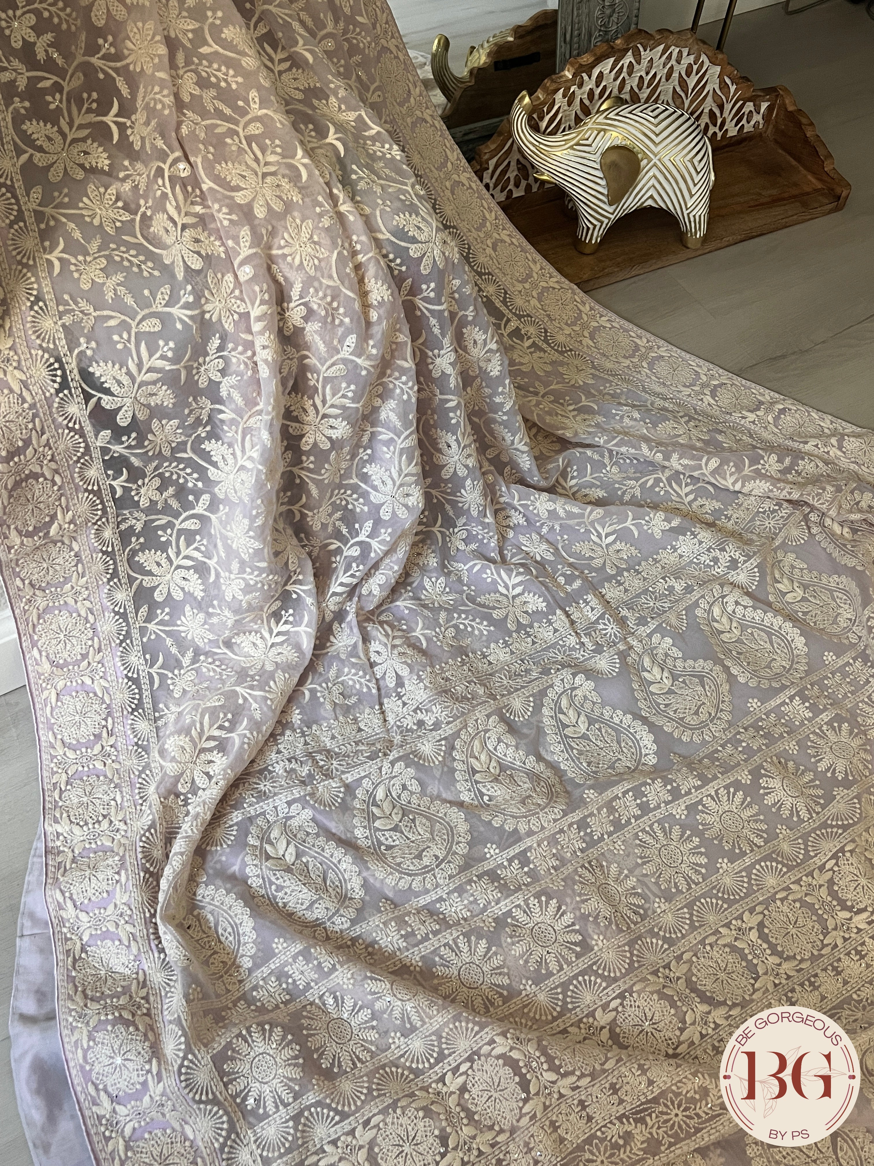 Chikankari with sequin Lavendar