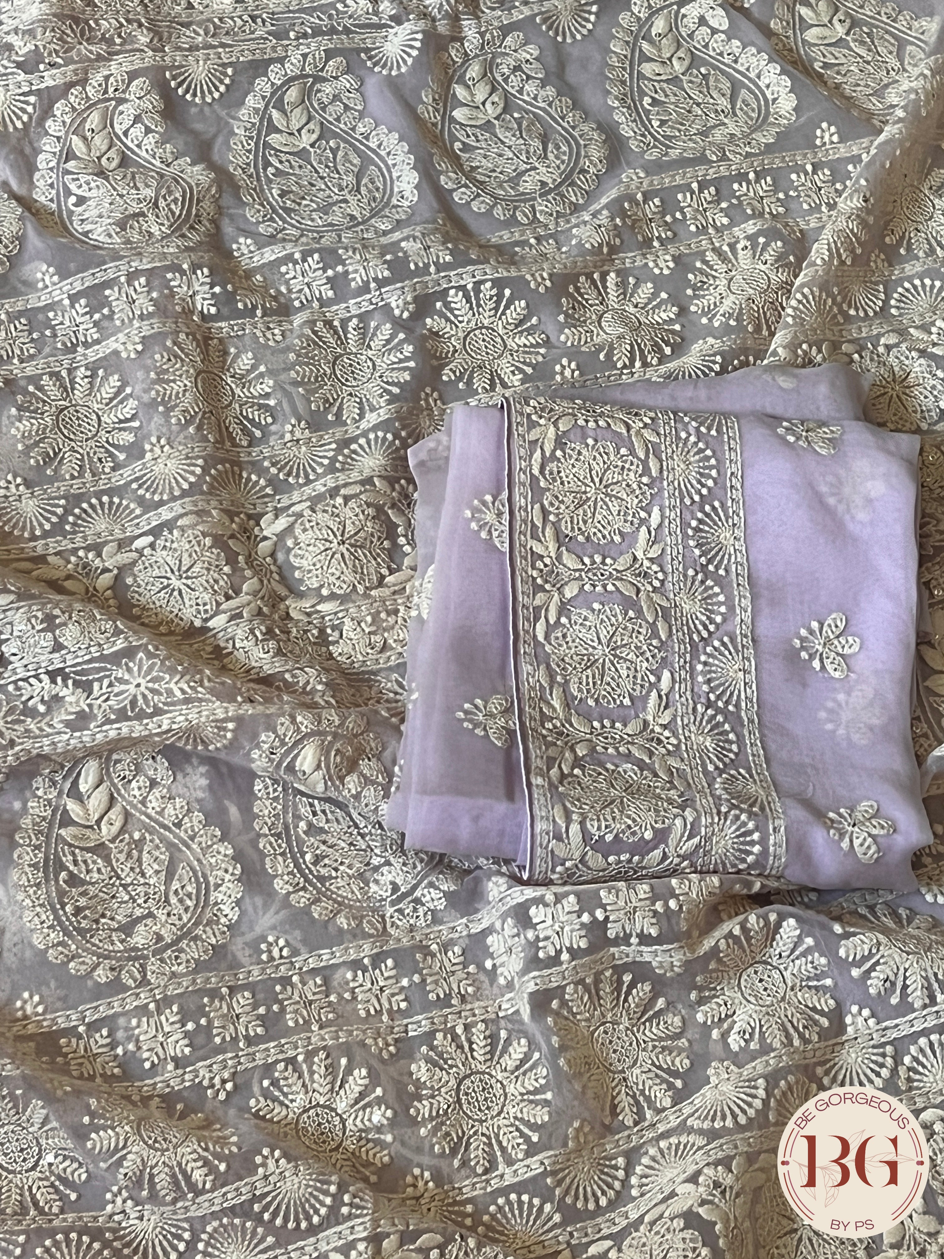 Chikankari with sequin Lavendar