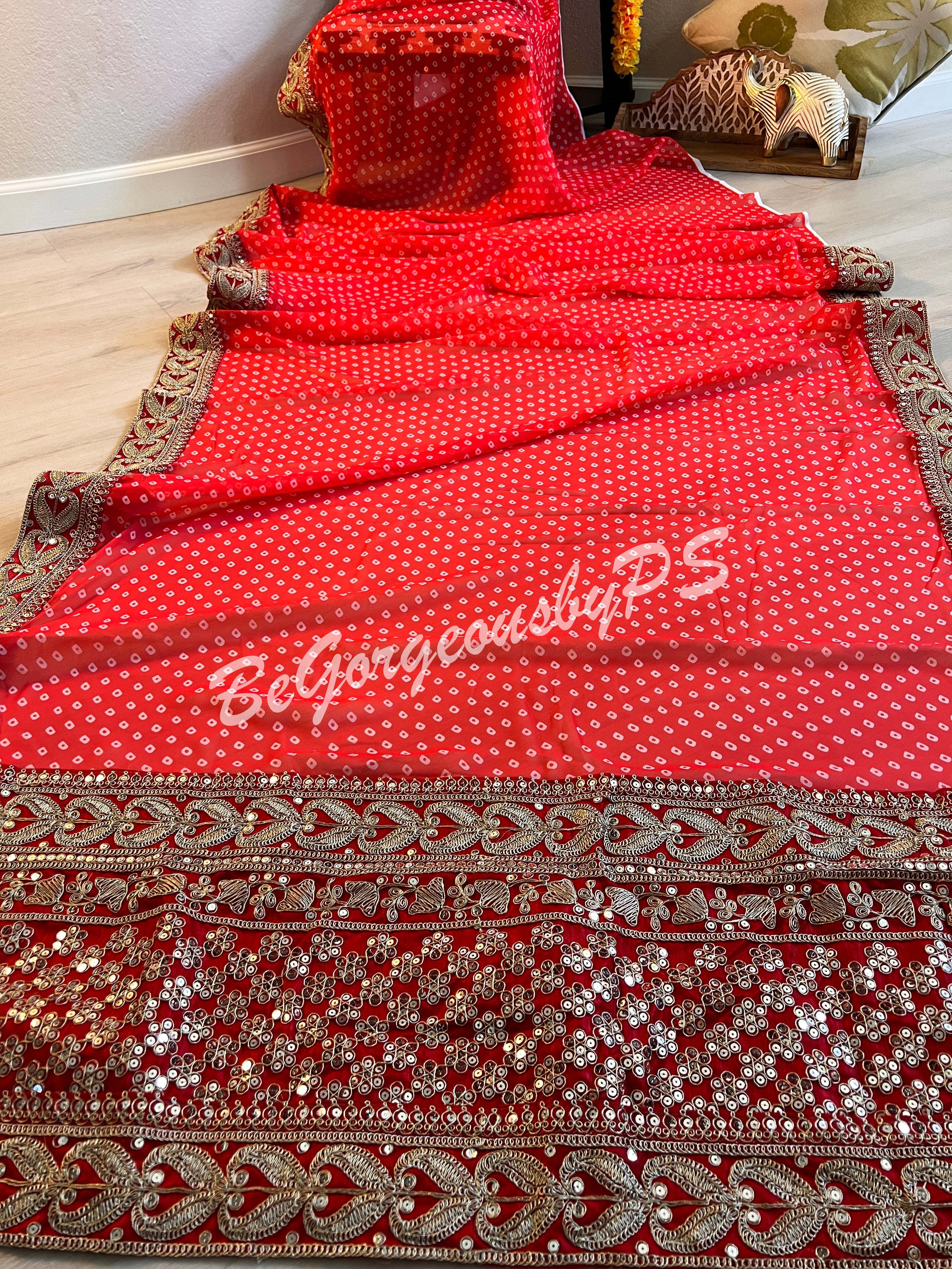 BANDHEJ GEORGETTE KATDANA BORDER RED