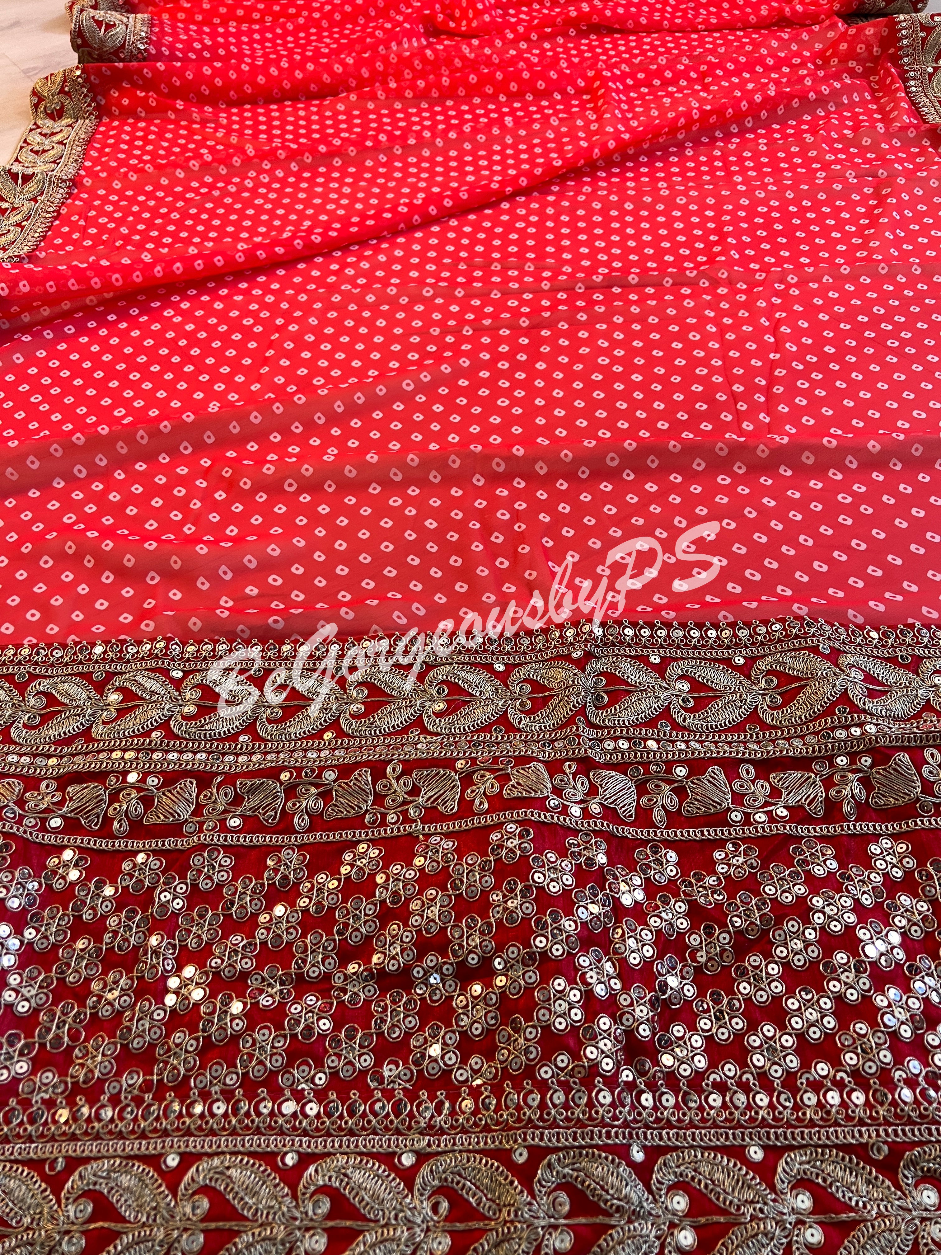 BANDHEJ GEORGETTE KATDANA BORDER RED