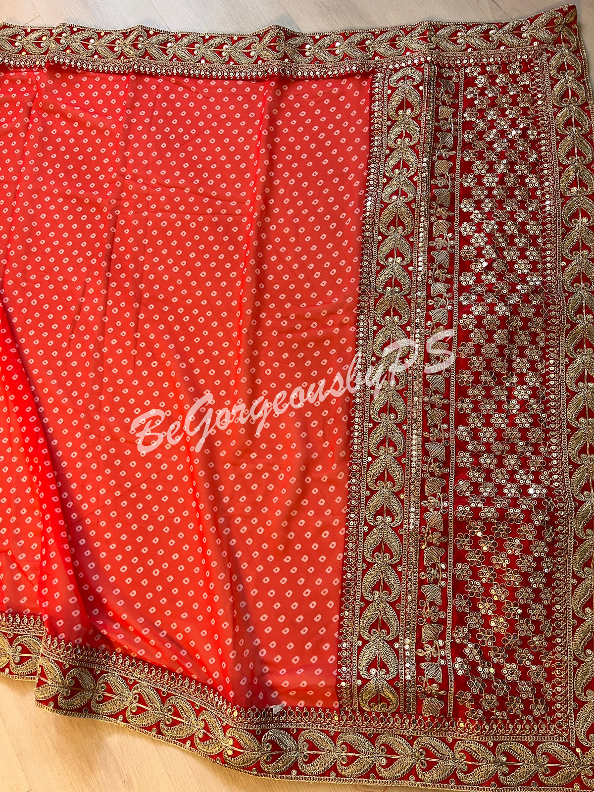 BANDHEJ GEORGETTE KATDANA BORDER RED