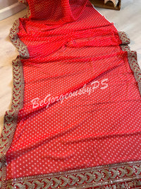 BANDHEJ GEORGETTE KATDANA BORDER RED