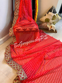 BANDHEJ GEORGETTE KATDANA BORDER RED