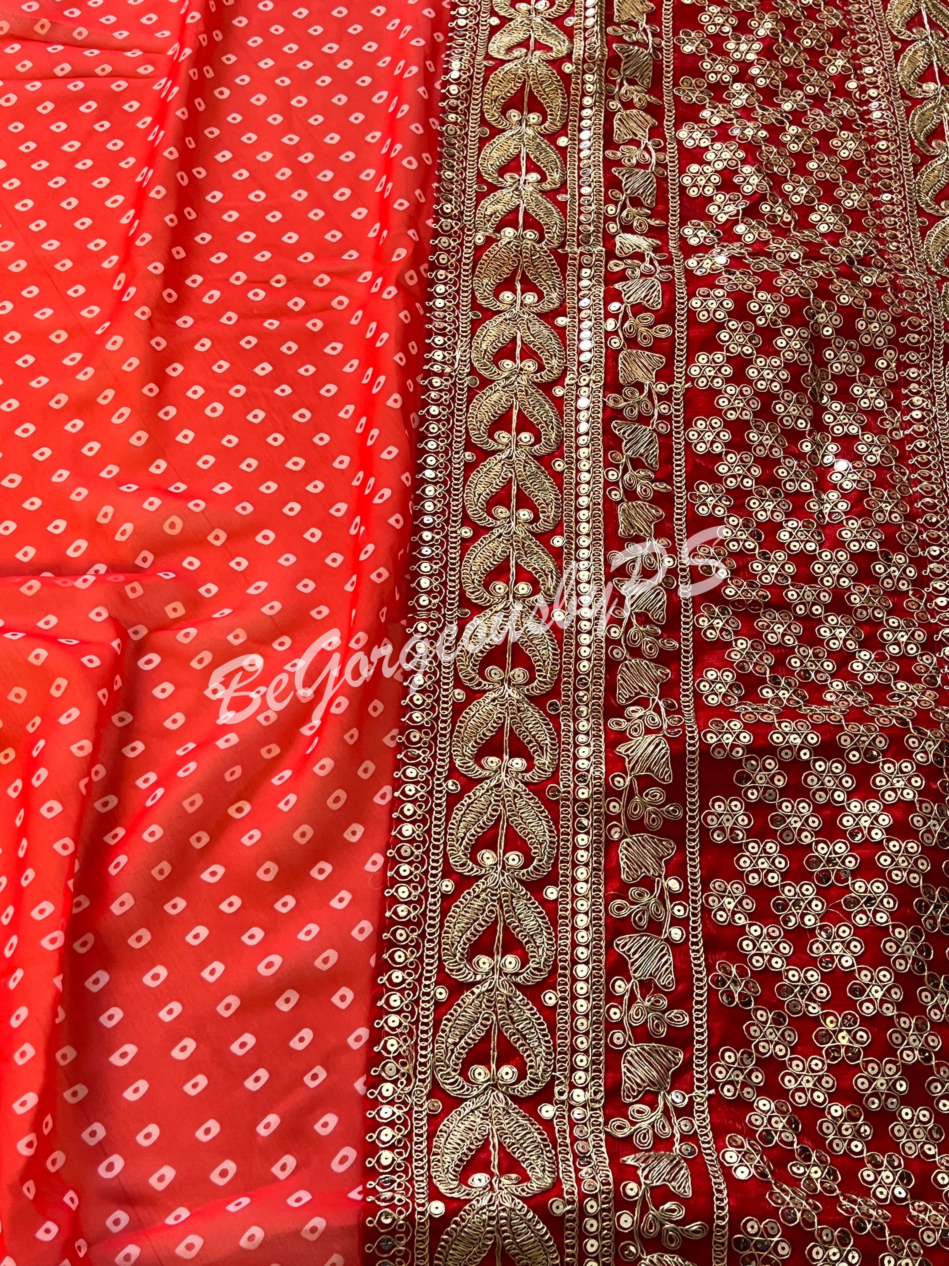 BANDHEJ GEORGETTE KATDANA BORDER RED