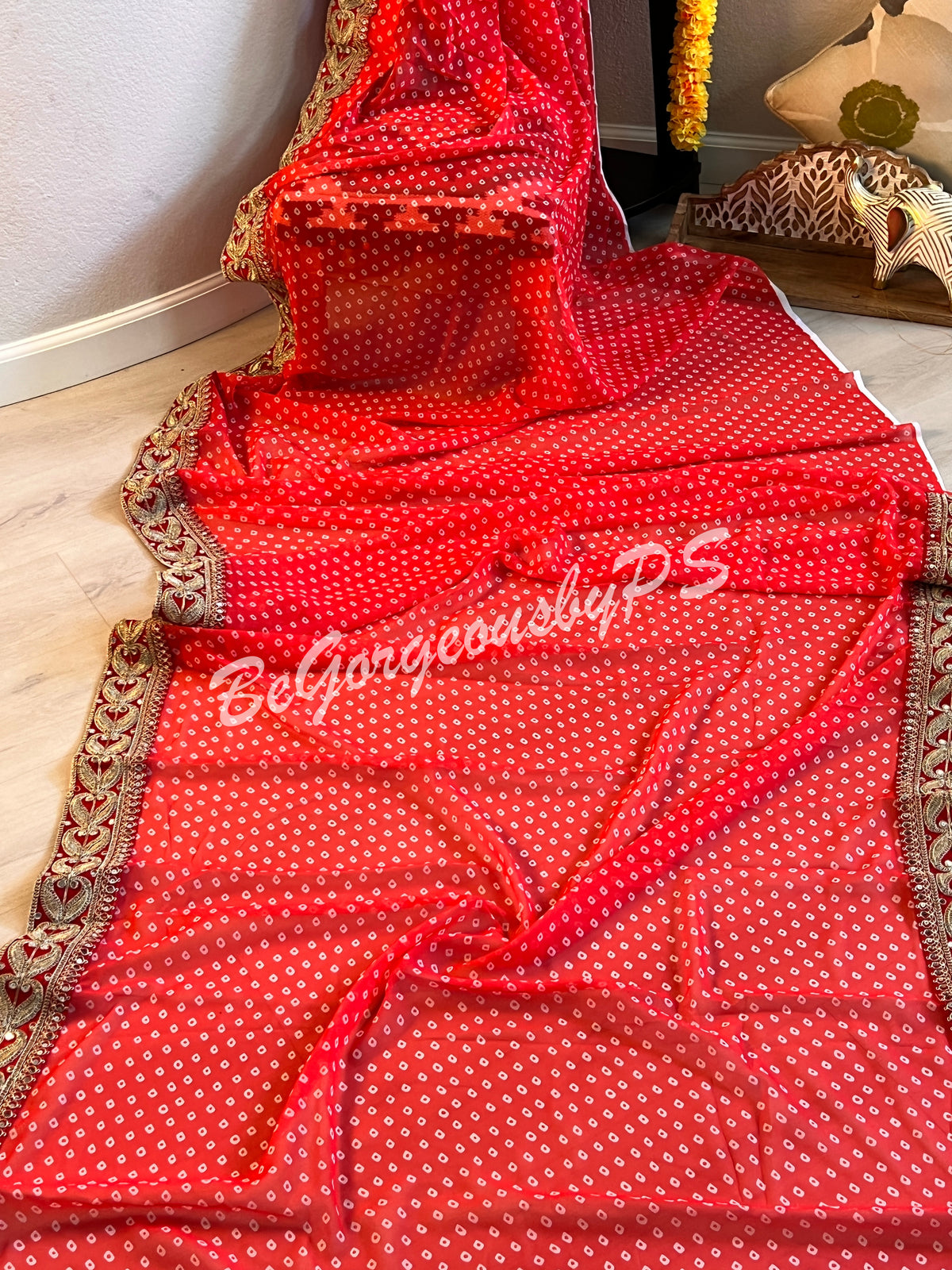 BANDHEJ GEORGETTE KATDANA BORDER RED