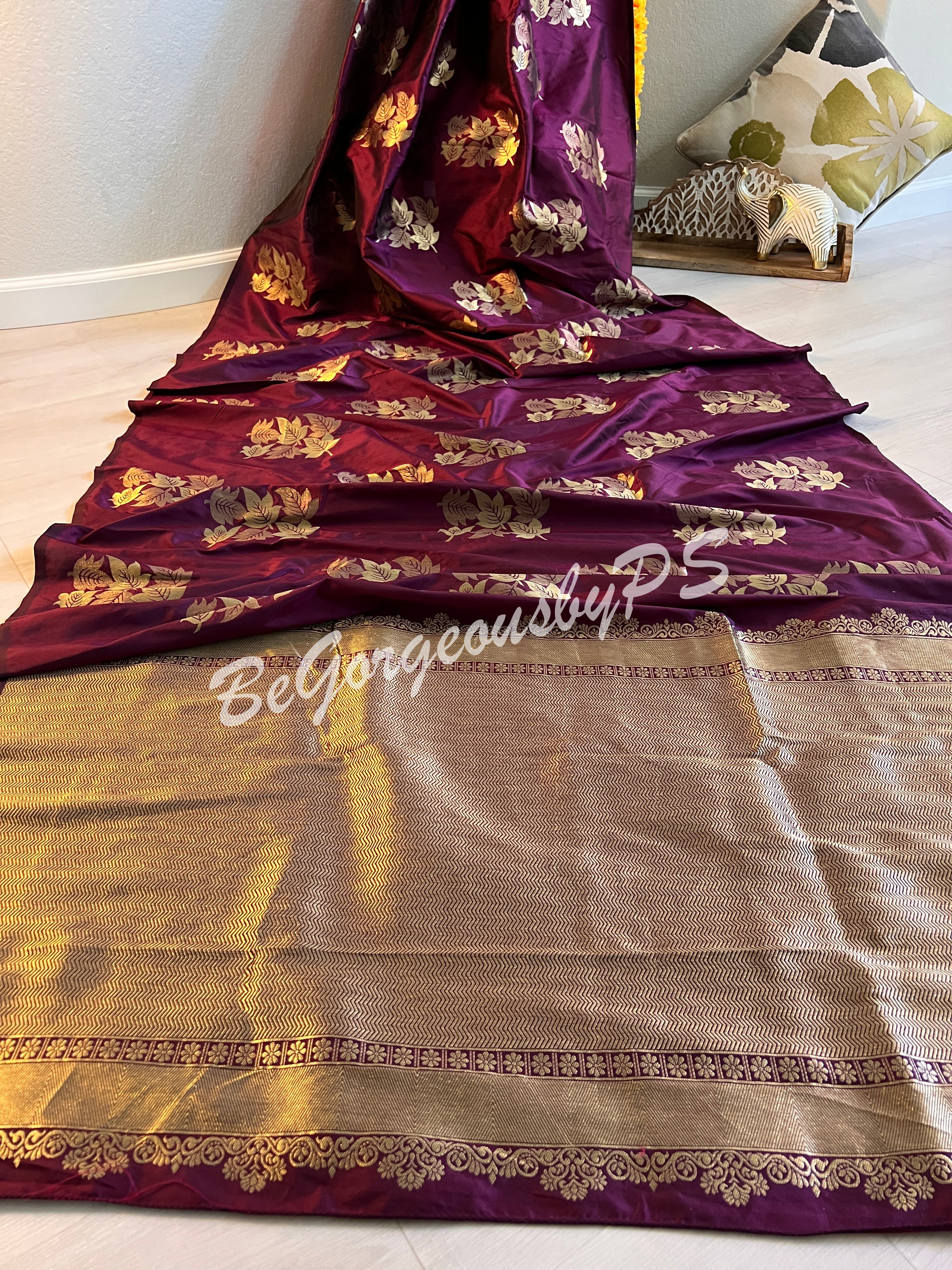 SOFT SILK GOLD ZARI WINE COLOR