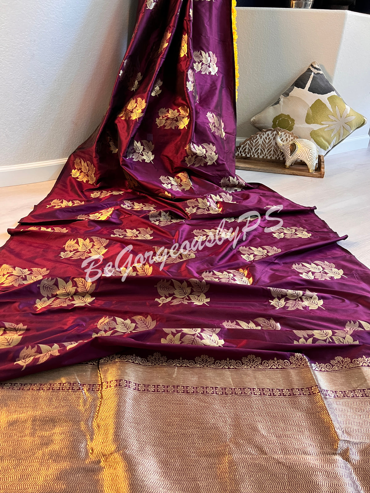 SOFT SILK GOLD ZARI WINE COLOR