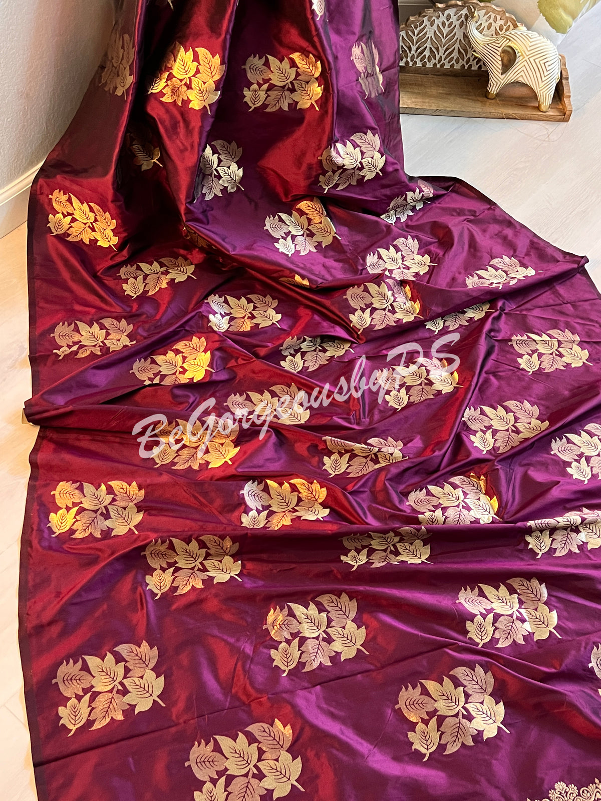 SOFT SILK GOLD ZARI WINE COLOR