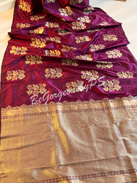 SOFT SILK GOLD ZARI WINE COLOR