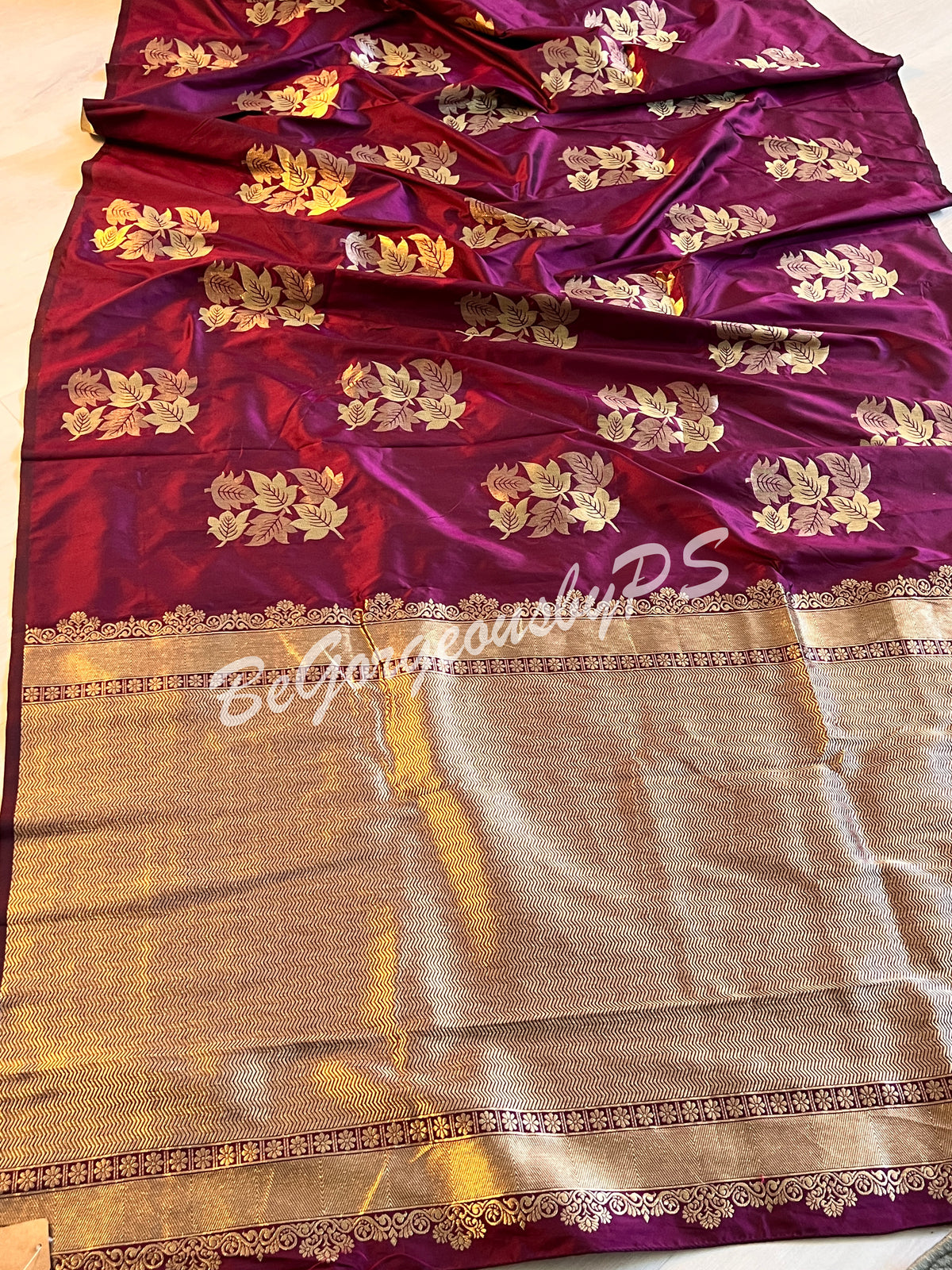 SOFT SILK GOLD ZARI WINE COLOR