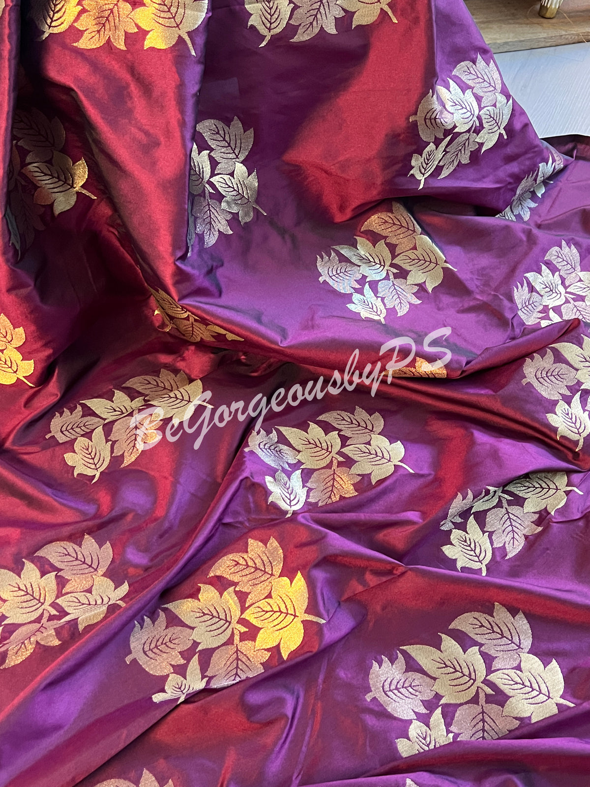 SOFT SILK GOLD ZARI WINE COLOR