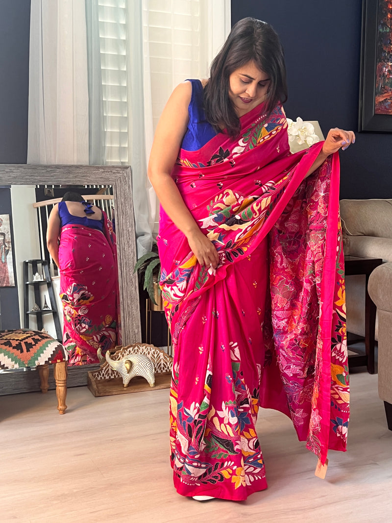 KANTHA BANGALORE SILK PINK SAREE